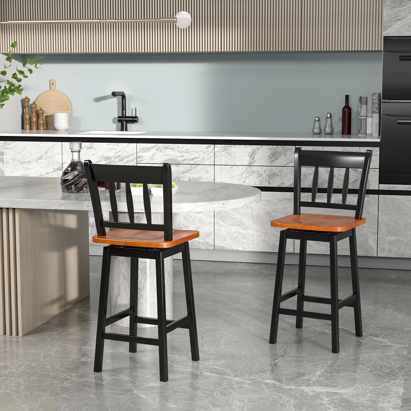 Glintex 2-Piece 24.5-Inch Swivel Counter Stool Set with Hollow Wood Back
