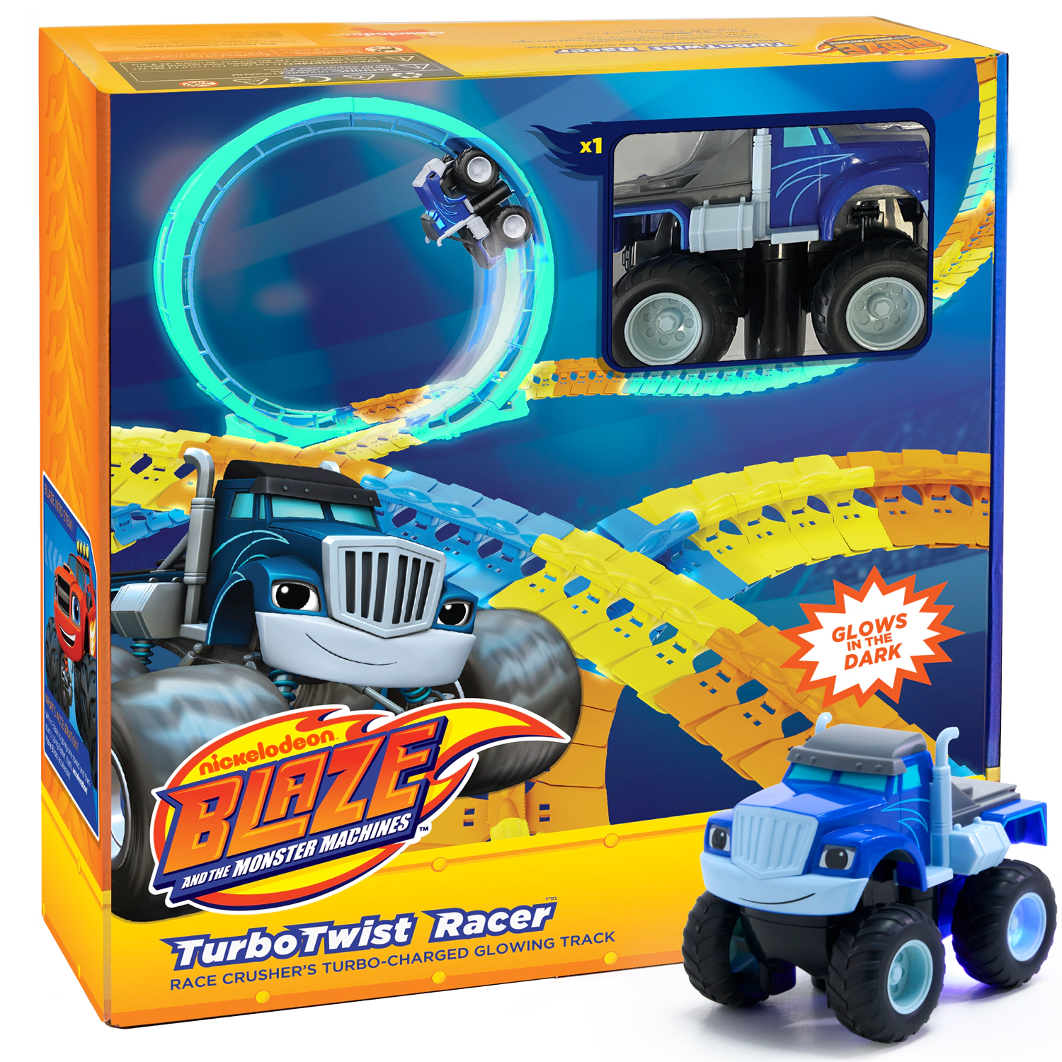 Blaze Kids Crusher TurboTwist Glow Track Set - 108 Pieces with Rechargeable Truck