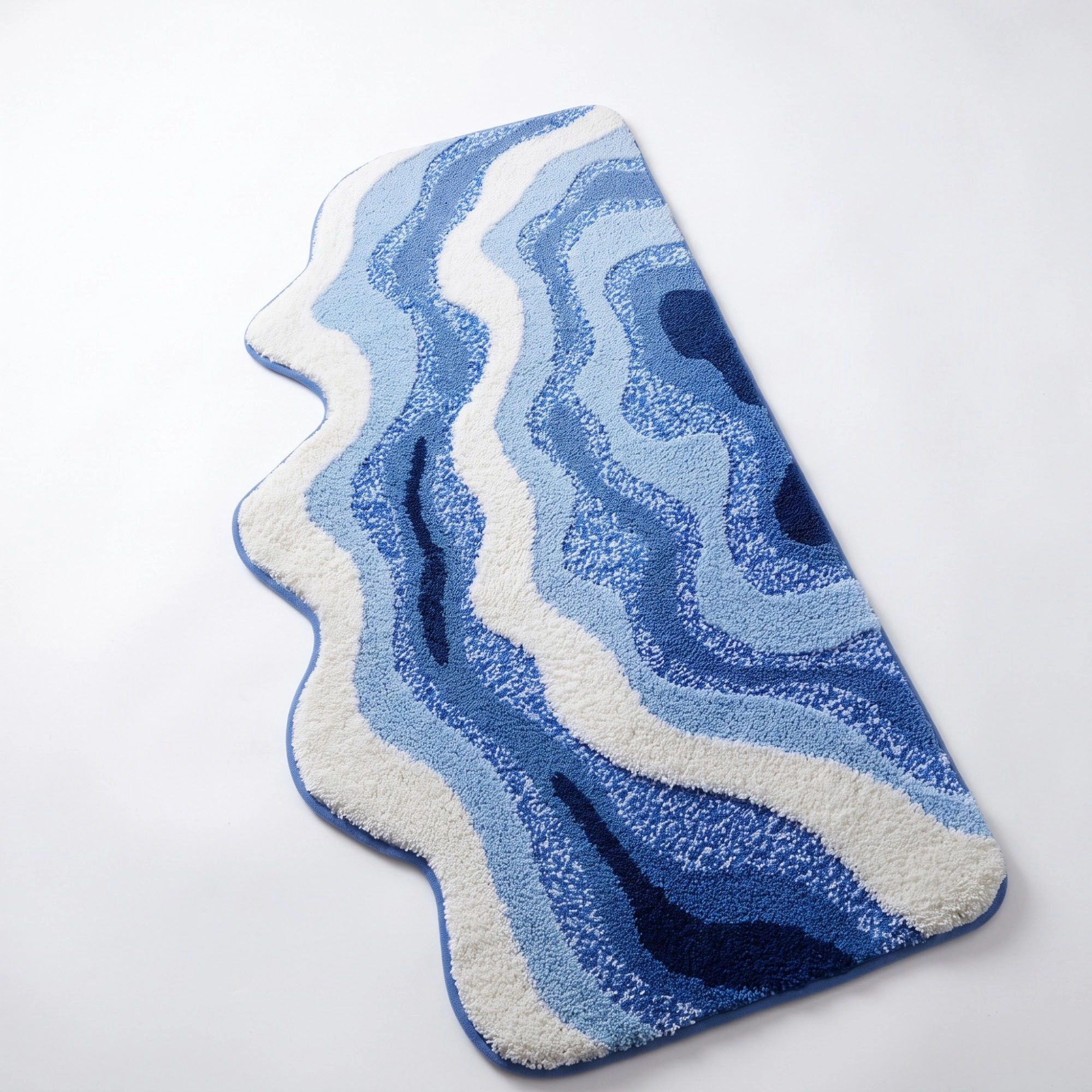 Alilang Unisex Abstract Ocean Wave Plush Bathroom Mat with Irregular Scalloped Edge