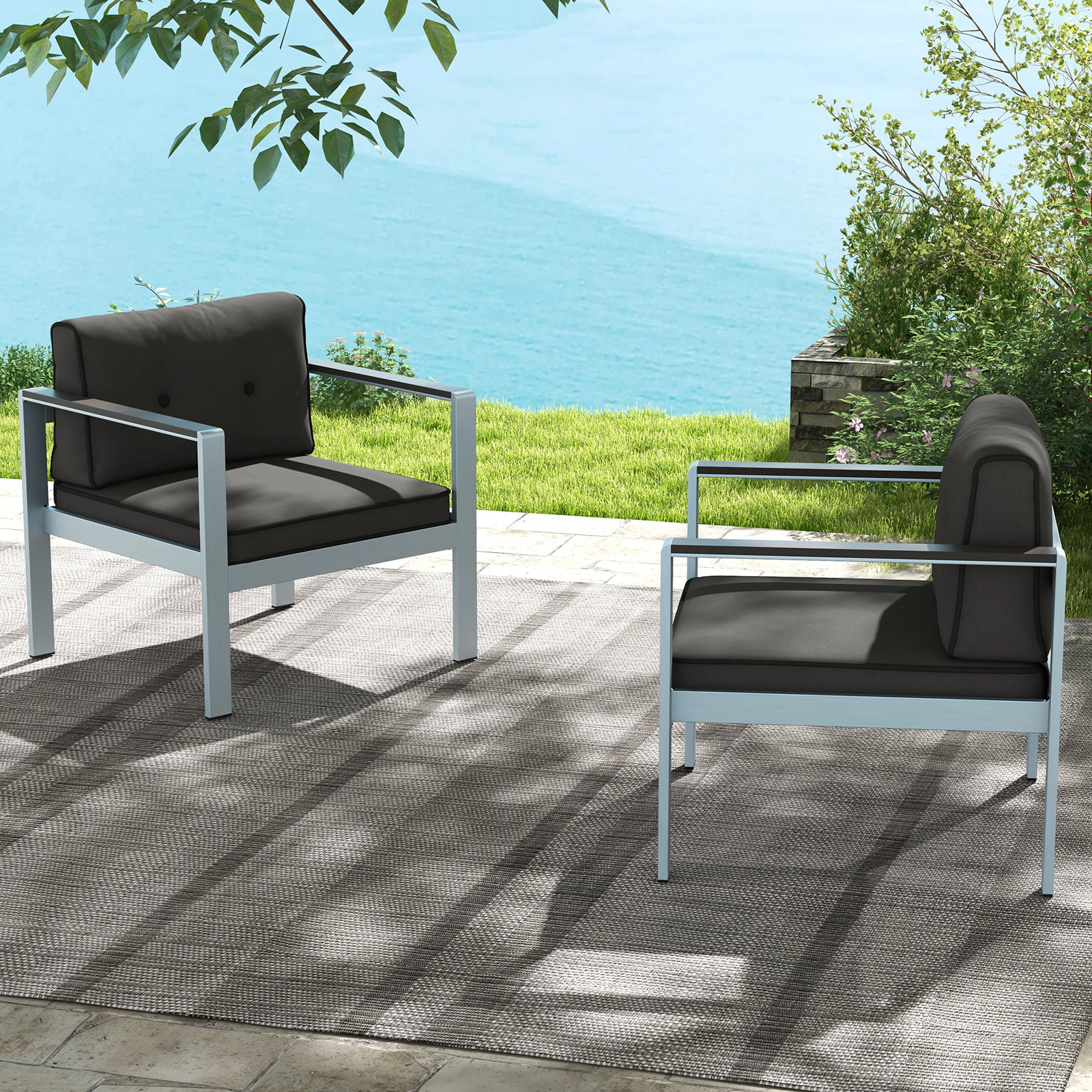 LJG Contemporary Sofa Chair with WPC Armrests and Back Cushions