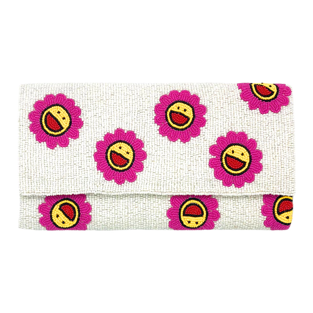 Fashnzfab Smile Flower Seed Beaded Clutch / Crossbody Bag