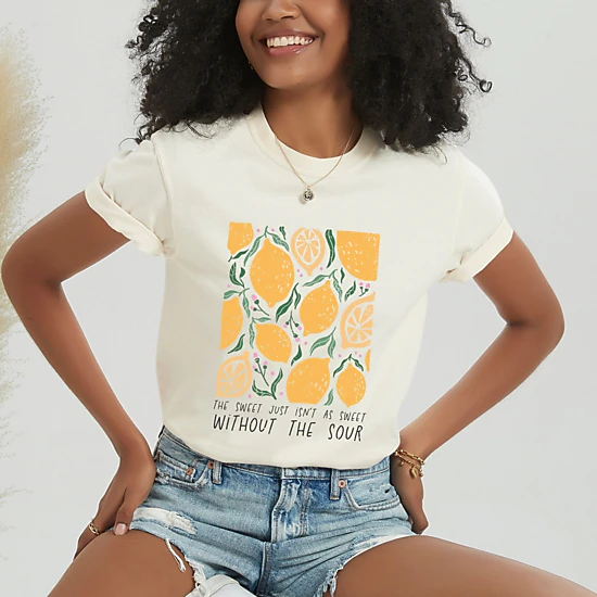 Simply Sage Market - Boho Lemon Sweet Without Sour - Women's Garment Dyed Graphic T-Shirt