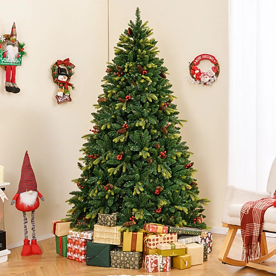Costway 5/6/7/8 FT Artificial Christmas Tree with 250/370/500/650 RGB LED Lights 584/1054/1436/1936 Branch Tips
