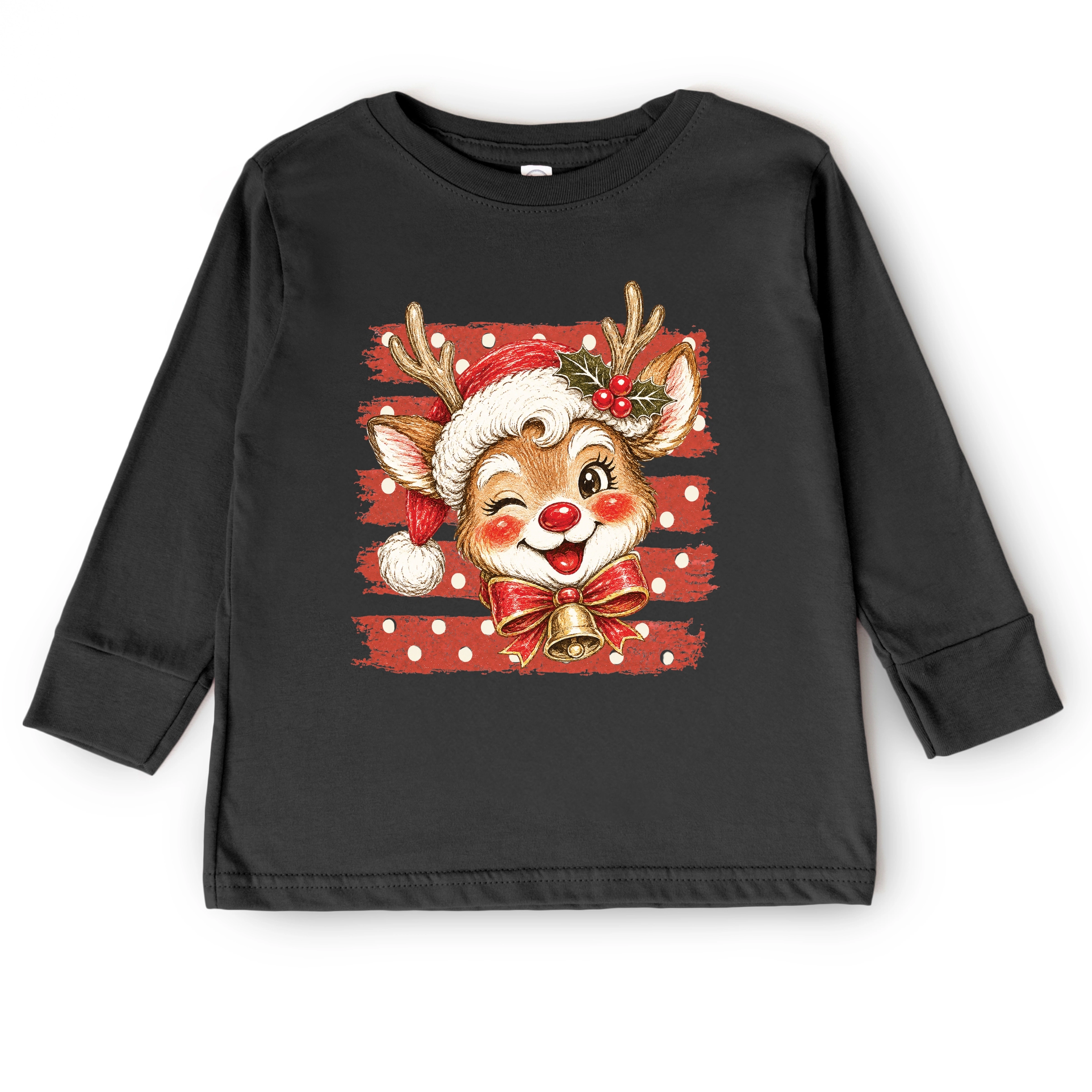 The Juniper Shop - Toddler Long Sleeve Graphic Tee Reindeer Stripes and Polka Dots