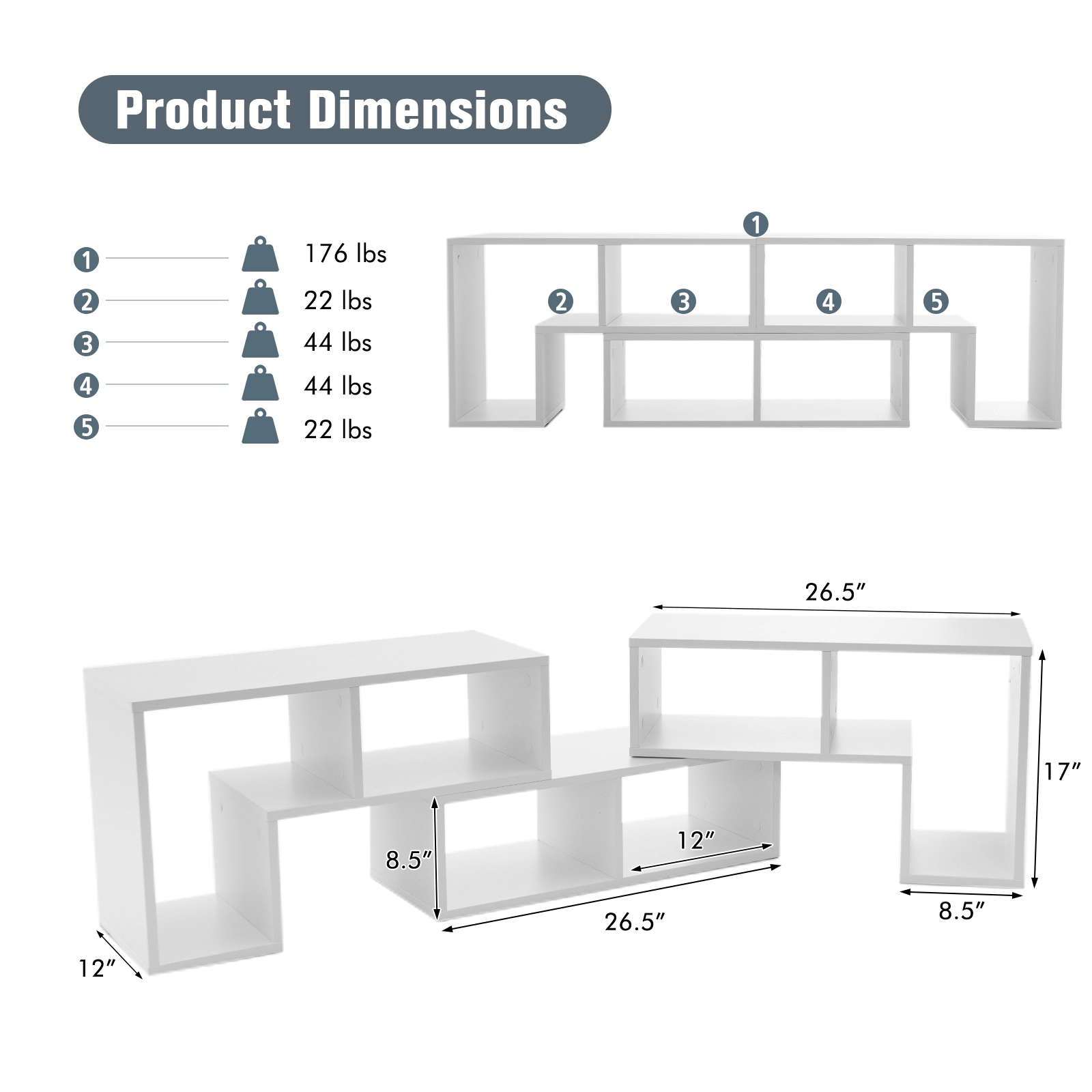 LJG 3 Pieces Adjustable TV Stand for TVs up to 65 Inch with Shelves