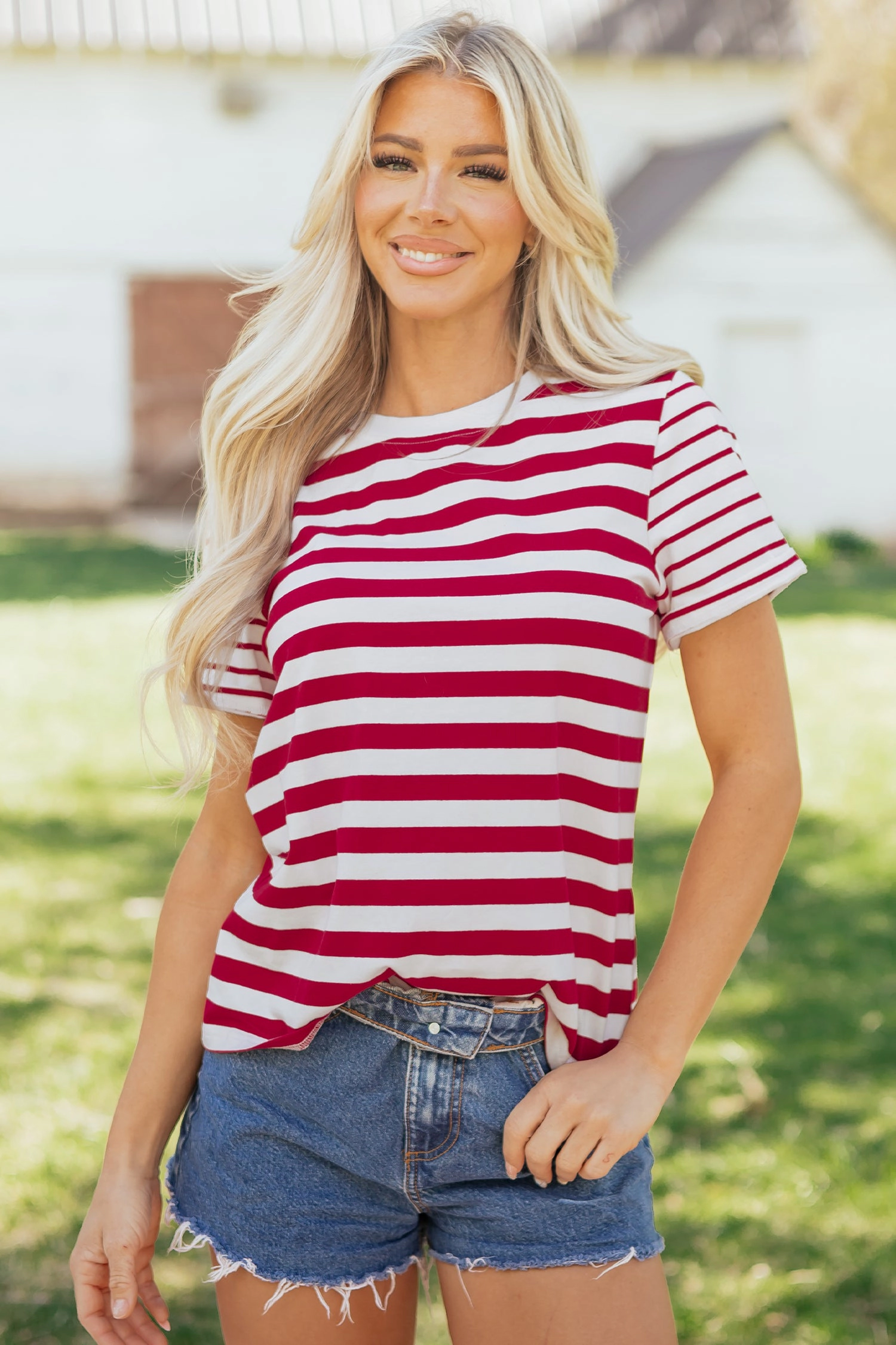 Threaded Pear June Stripe Patchwork T Shirt