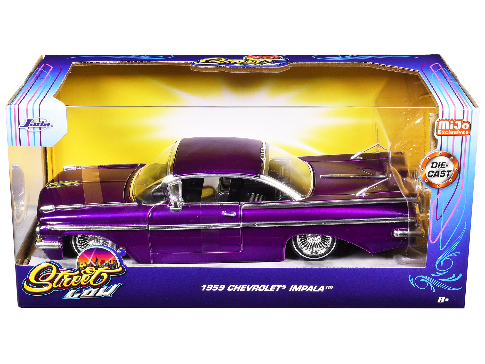 Jada 1959 Chevrolet Impala Lowrider Candy Purple with Wire Wheels "Street Low" Series 1/24 Diecast Model Car by Jada