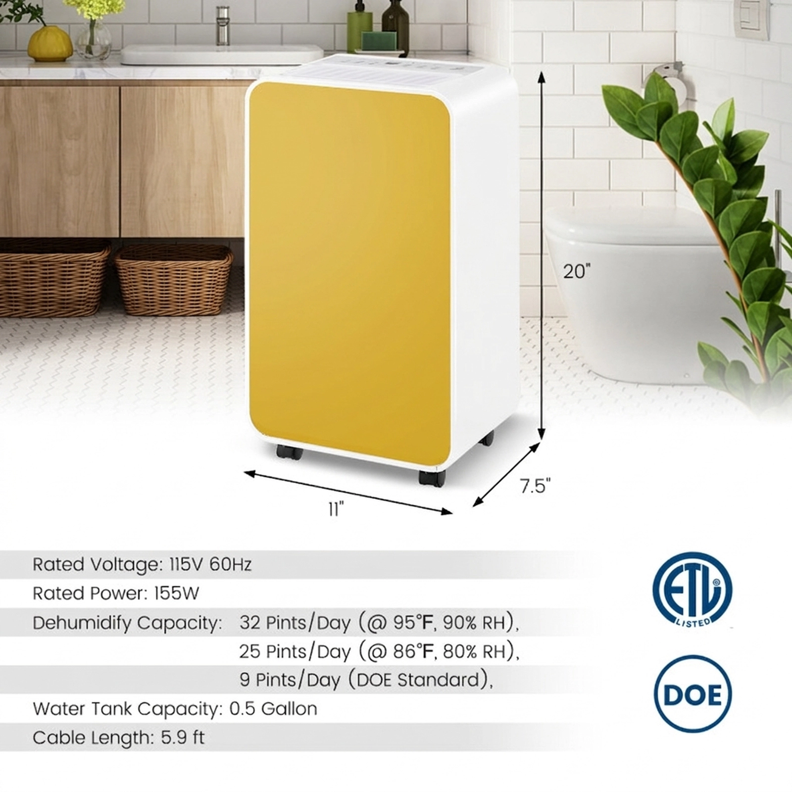 SUGIFT 32-Pint 2500-sq ft Quiet Dehumidifier with Child Lock 3 Modes 2 Fan Speeds and 24H Timer