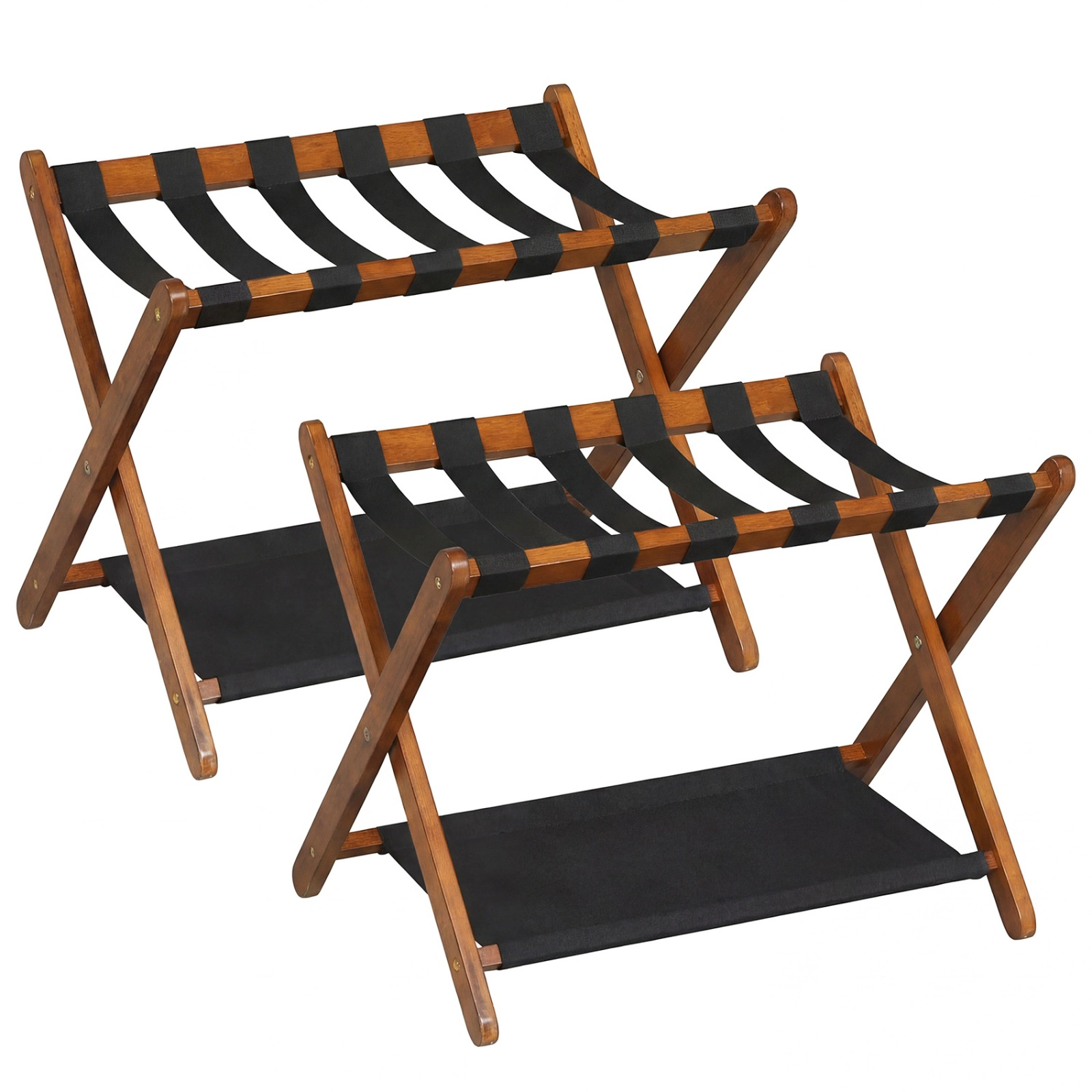 SUGIFT Set of 2 Folding Rubberwood Luggage Rack Suitcase Stand with Nylon Straps for Bedroom and Closet