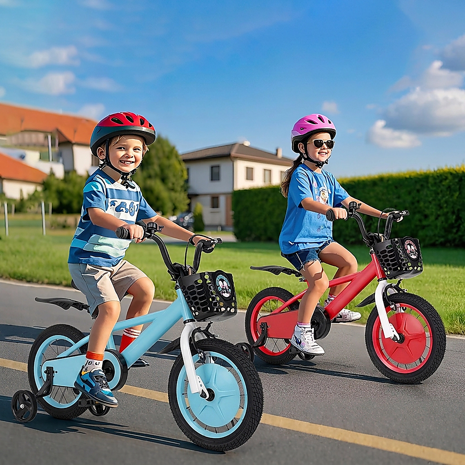 SUGIFT Adjustable 14-Inch Kids Bicycle with Hand and Coaster Brake 110-lb Seat Capacity Ages 3-5 Red