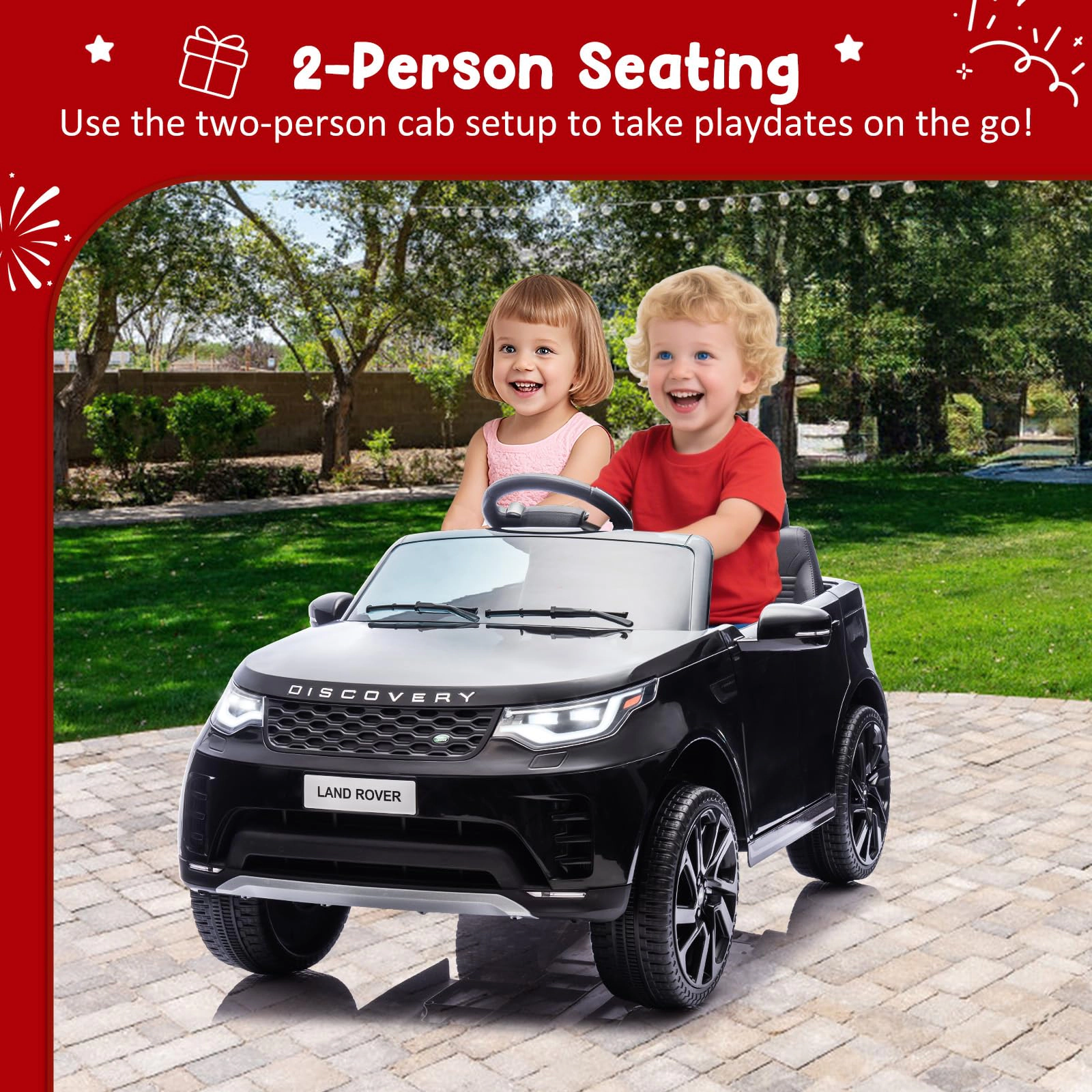 Enjyam 12V Licensed Land Rover 2-Seater Ride On Car for Kids, Battery Powered Electric Vehicle with Remote, LED Lights
