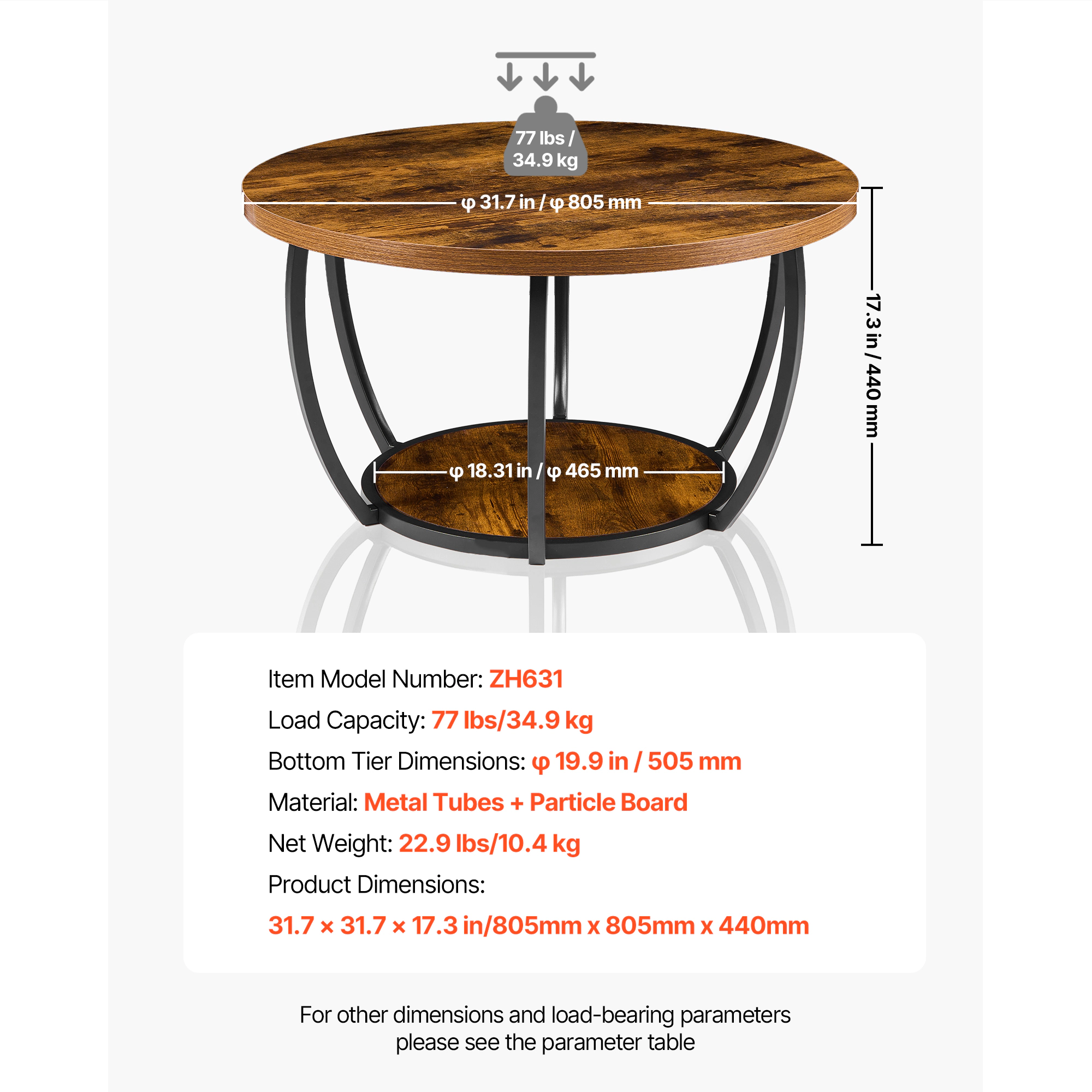 HONGGE Coffee Table Modern Round Coffee Table 2 Tiers Wooden Circle Center Desk with Open Storage Minimalist Sturdy