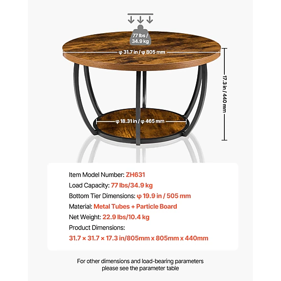 HONGGE Coffee Table Modern Round Coffee Table 2 Tiers Wooden Circle Center Desk with Open Storage Minimalist Sturdy