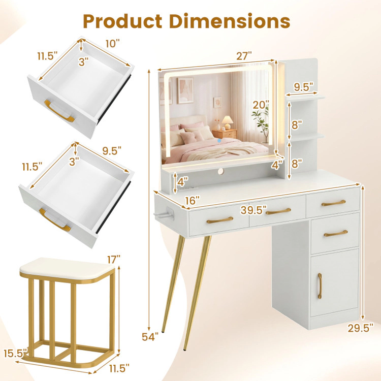 Hivvago Vanity Set With Mirror And Lights And Table With Adjustable Brightness