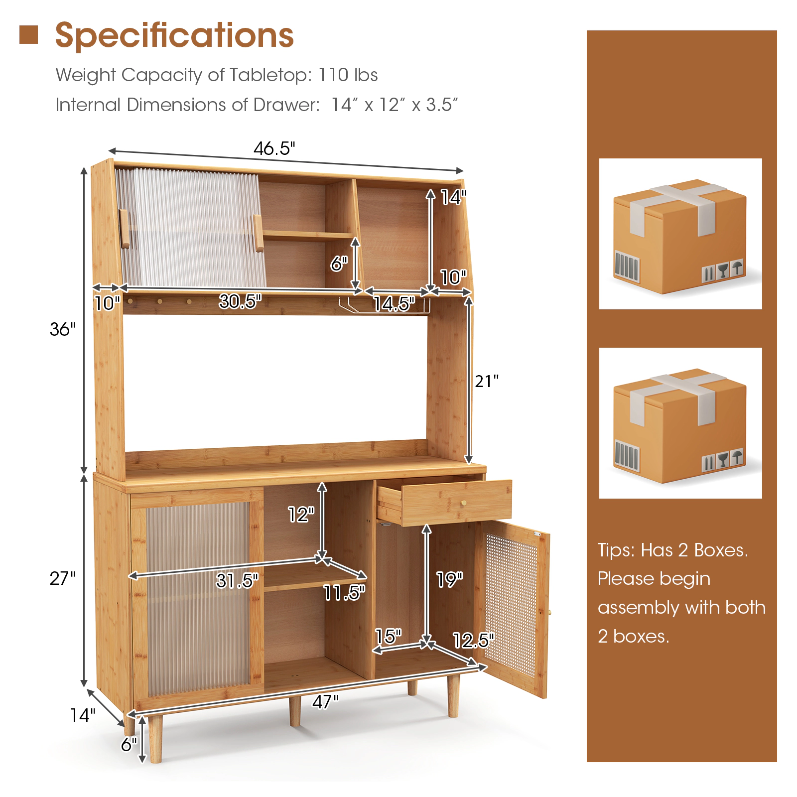 SUGIFT 69-in Bamboo Sliding Glass Doors Rattan Door Wine Bar Kitchen Cabinet 47-in x 14-in 110-lb Capacity Natural