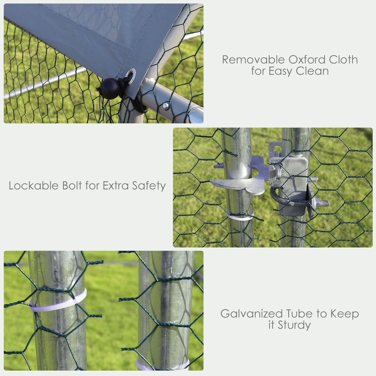 SUGIFT 9.5-ft x 6.5-ft Gray Walk-in Chicken Run Cage with PVC Coated Wire Mesh and Lockable Steel Door