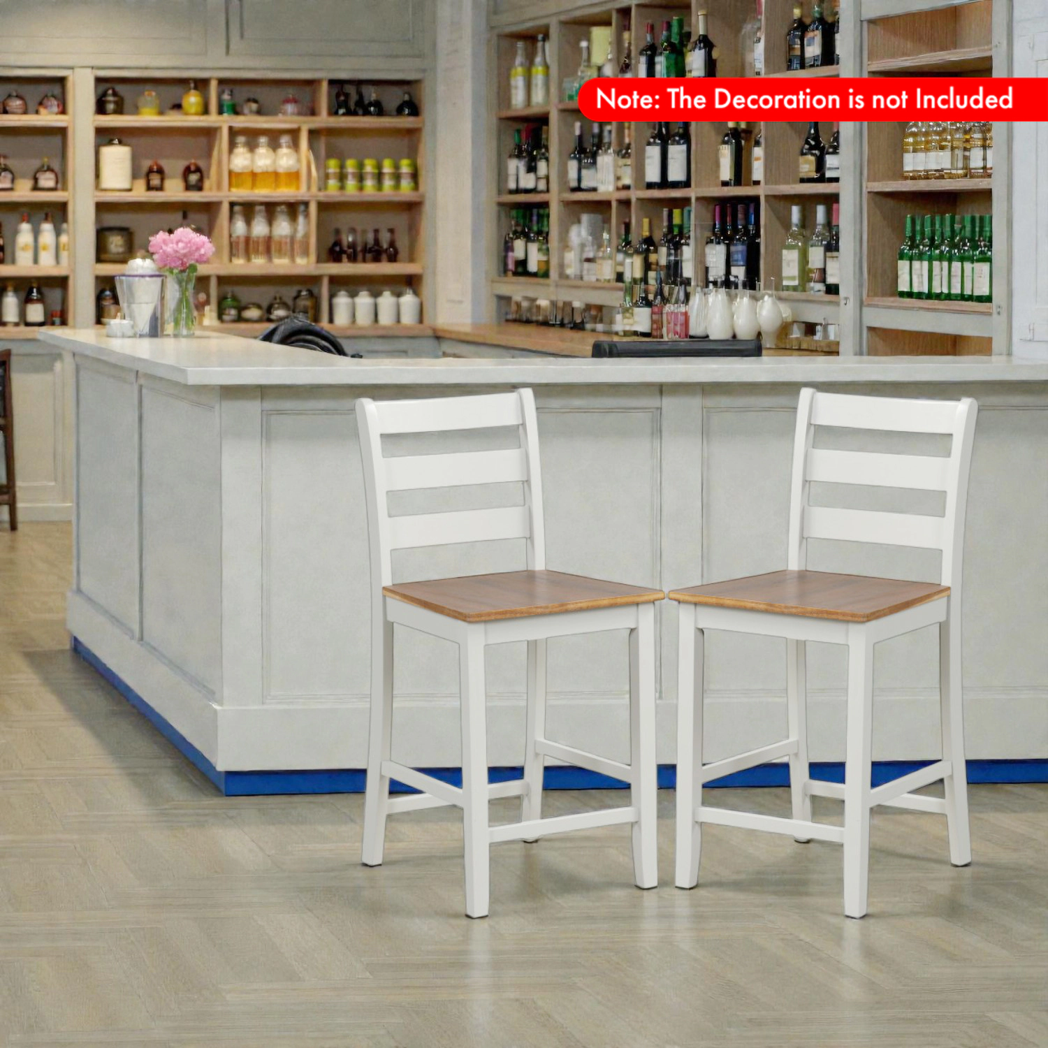 Hivvago Modern Counter Height Stools with Angled Backrest and Built-In Footrest - Set of 2