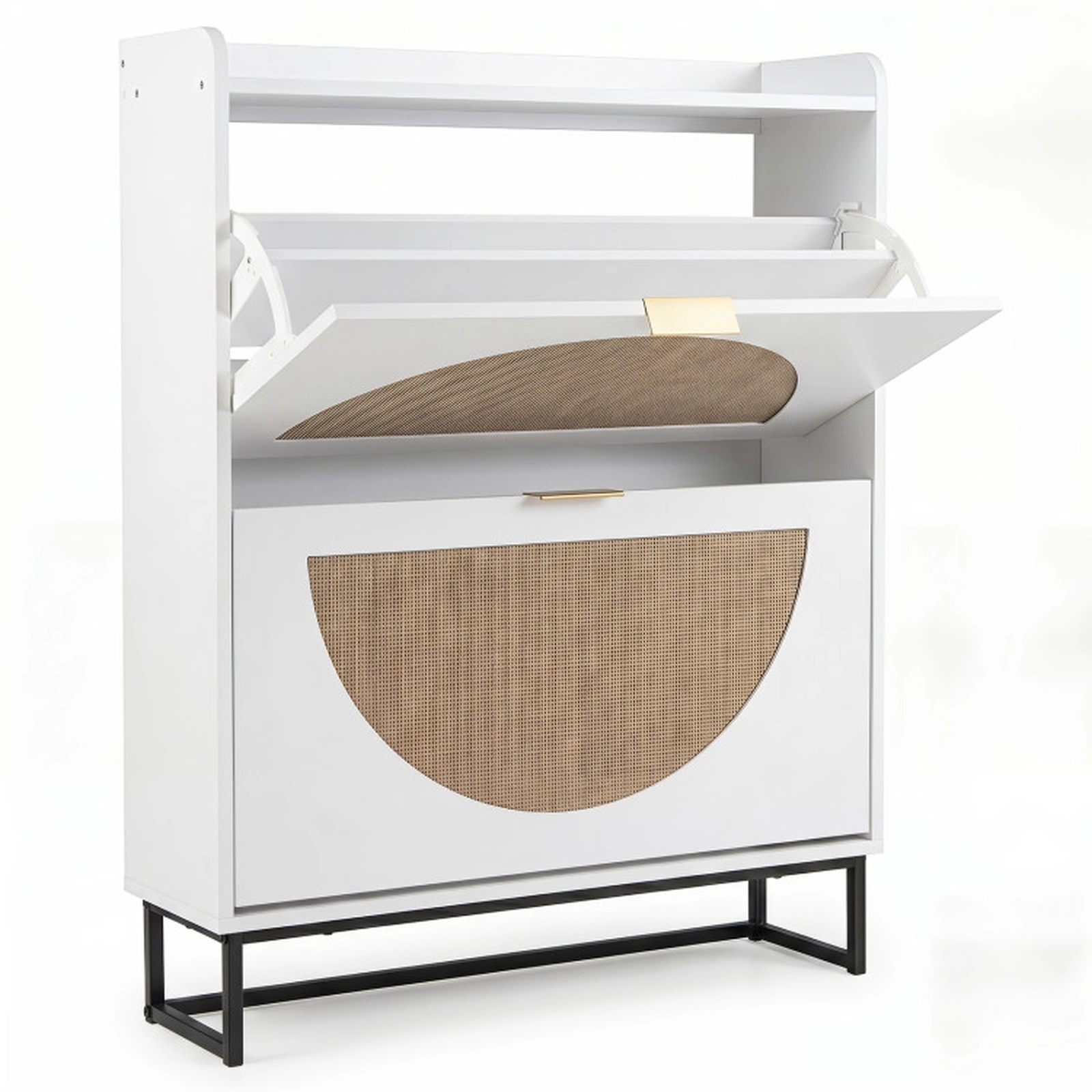 SUGIFT Slim Tall Entryway Shoe Cabinet with Faux Rattan Doors 2 Flip Drawers and Adjustable Shelves