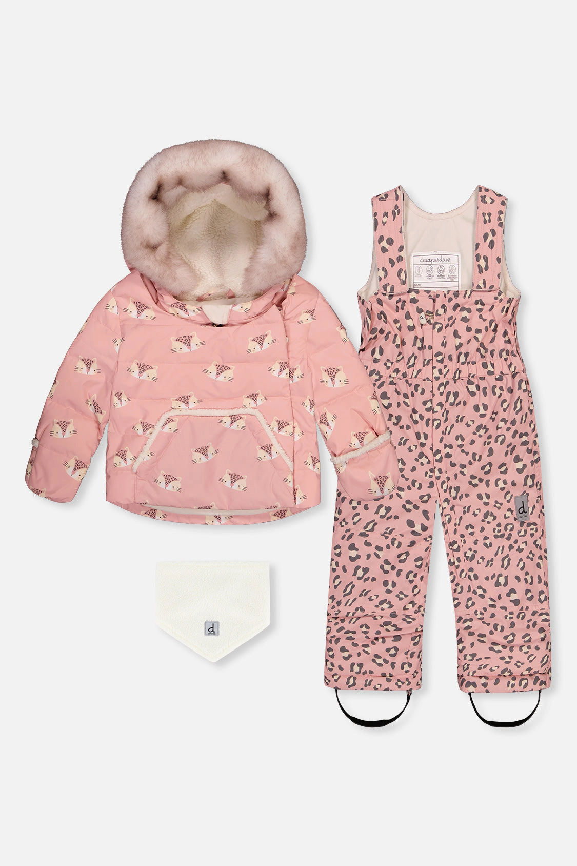 Deux par Girls Leopard Print Two Piece Snowsuit with Hooded Coat and Snow Pants