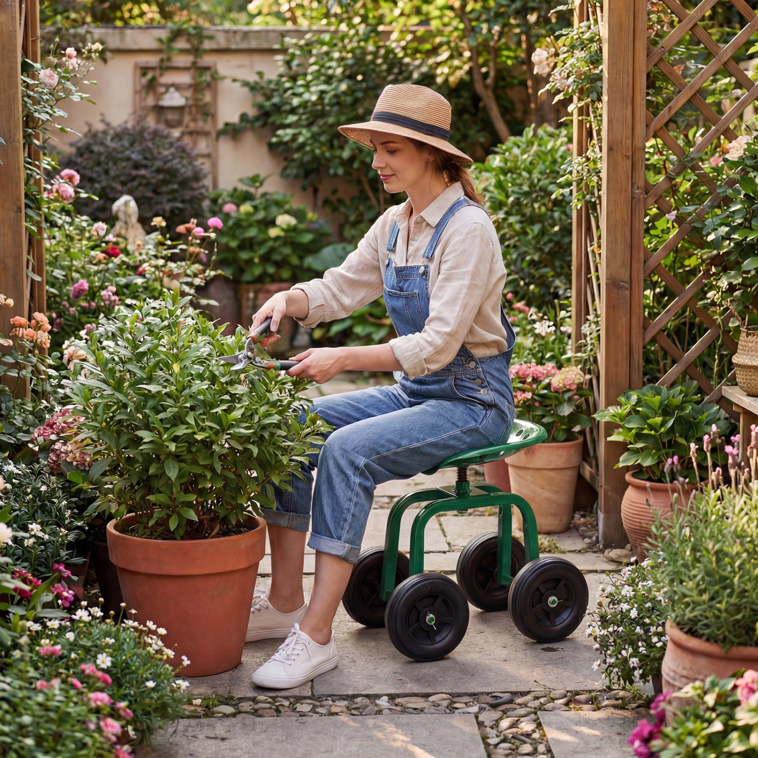 LJG Garden Rolling Workseat with 360° Swivel Seat and Adjustable Height