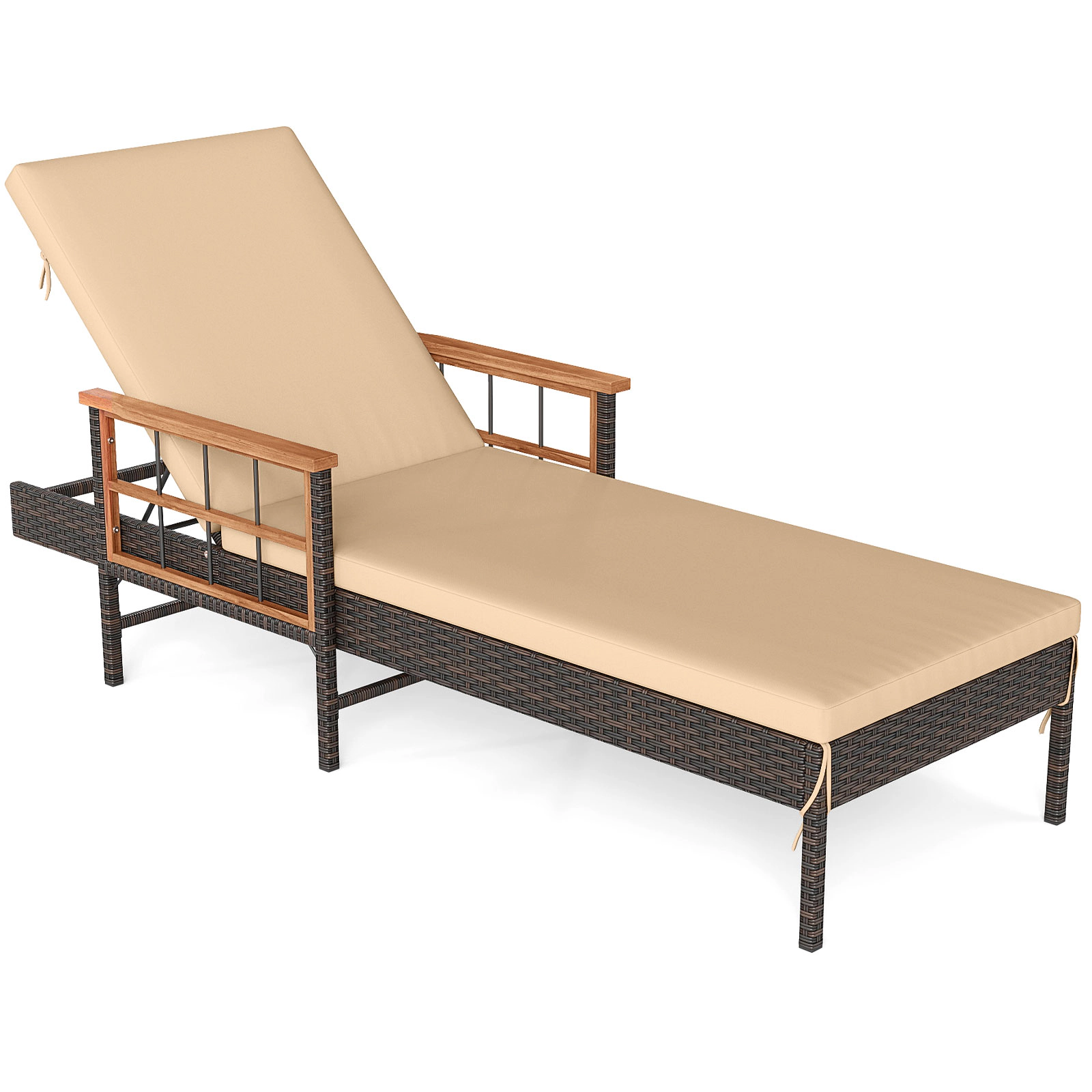 SUGIFT Beige 4-Level Backrest Mix Brown Wicker Cushions 400-lb Outdoor Reclining Lounger Chair
