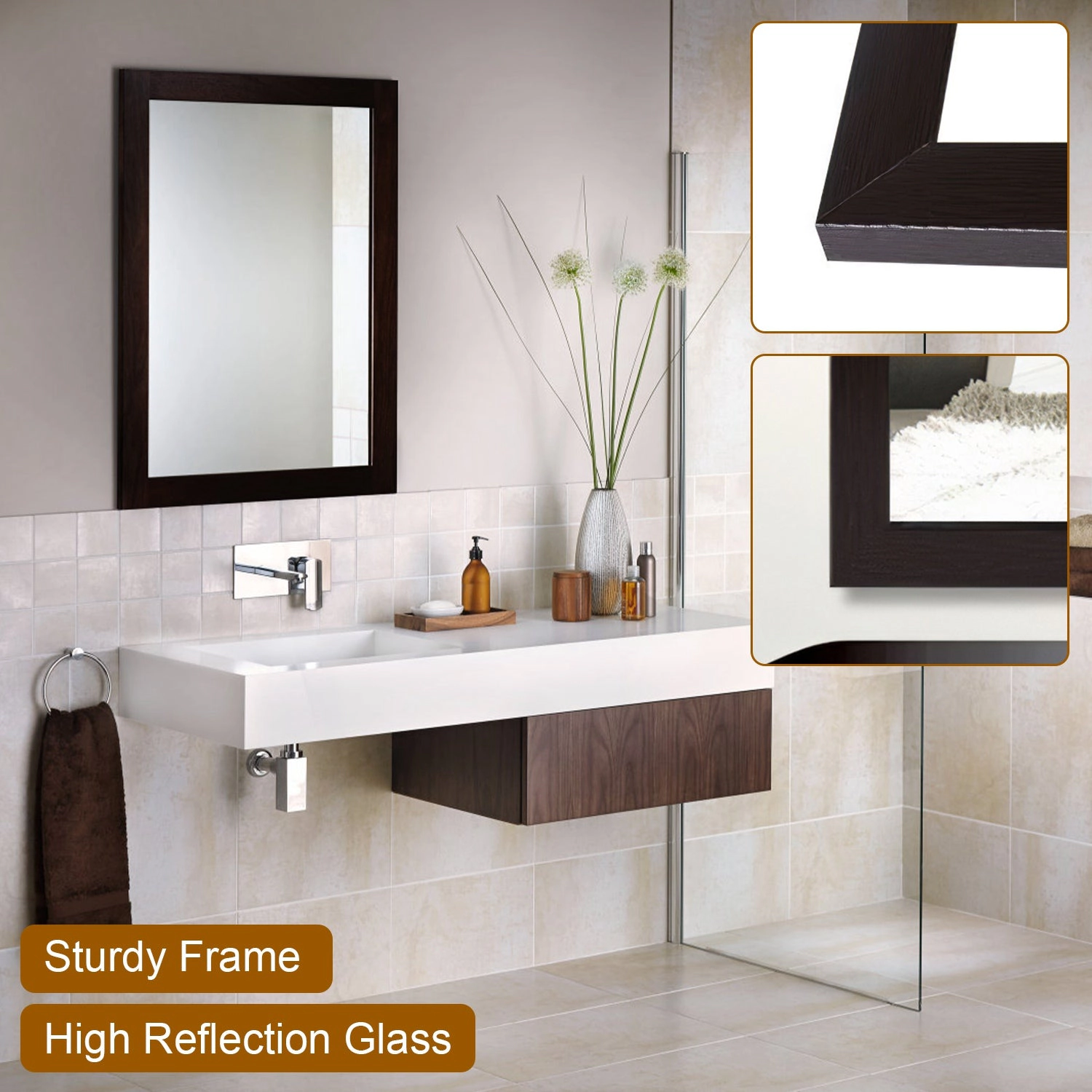 GBruno Wood-Like Frame 40 Cm Rectangle Wall Mirror