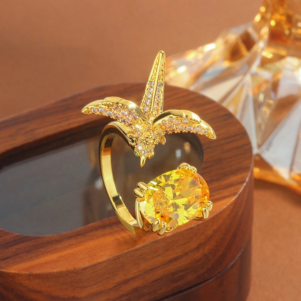 Flying Bird Oval Colored Cubic Zirconia Open Ring Multi‑Color Adjustable Statement for Women