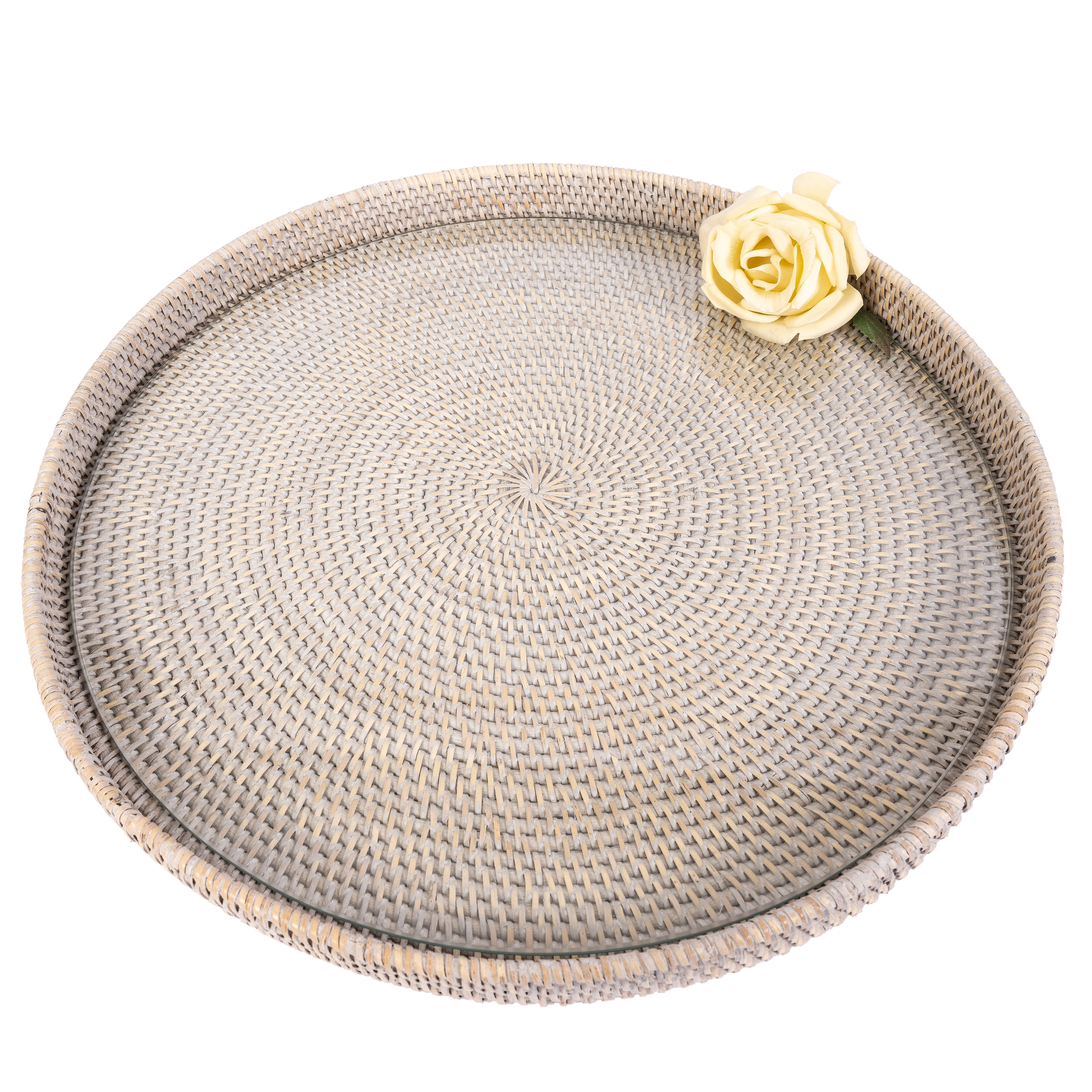 Saboga Home™ Round Serving / Ottoman Tray with Glass Insert