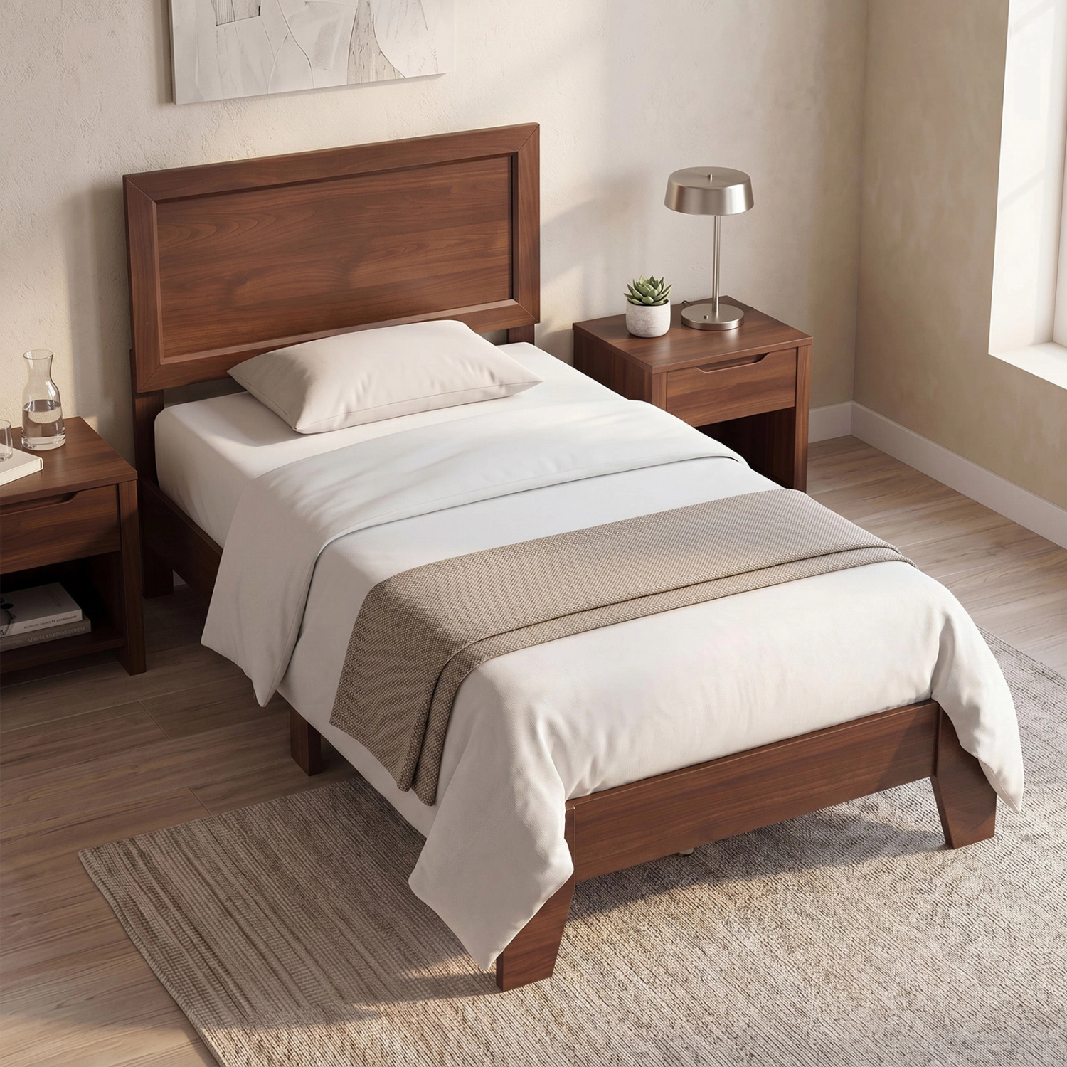 LJG Twin Bed Frame with Headboard for Small Room No Box Spring Needed