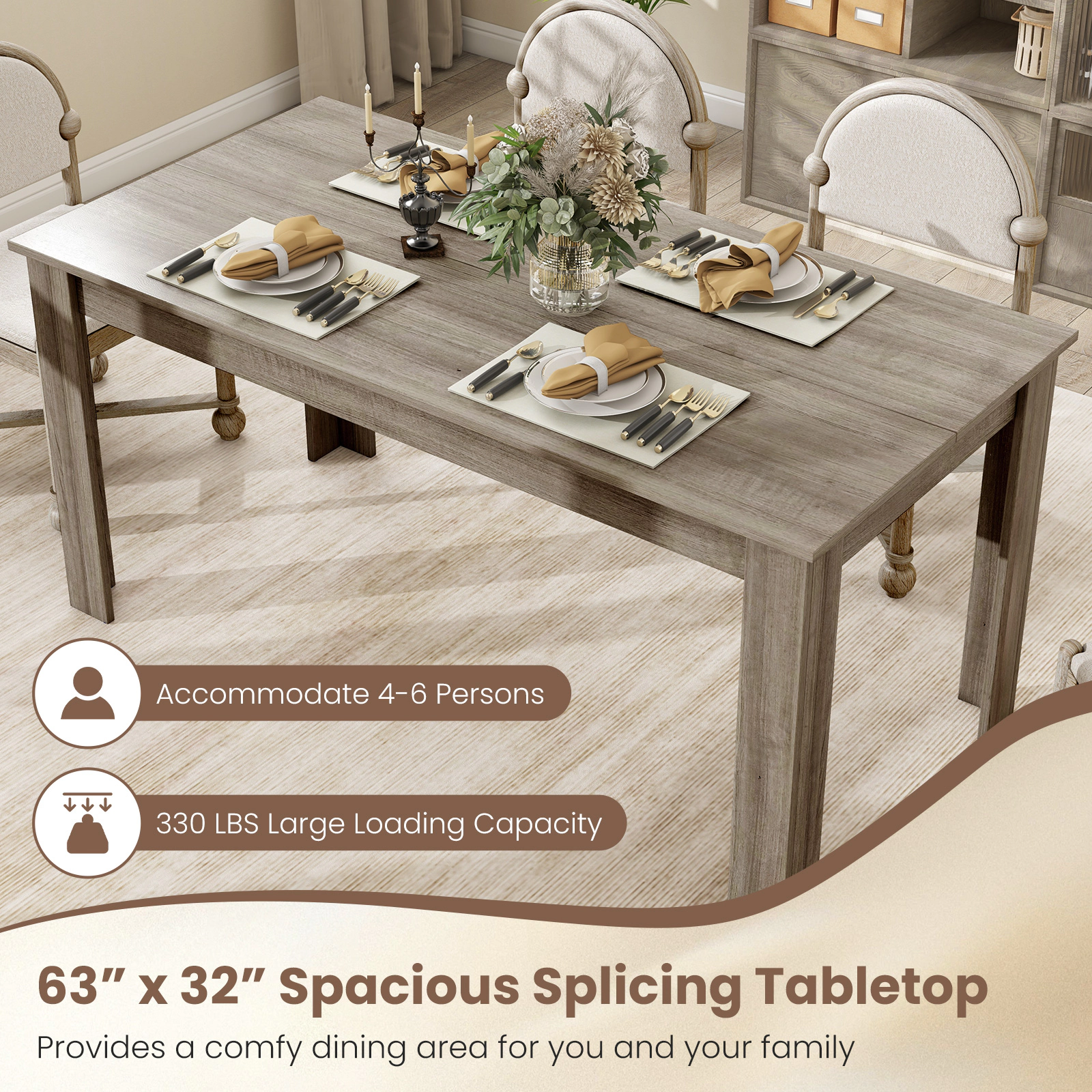 SUGIFT 63-in Rectangular Modern Engineered Wood Dining Kitchen Table 200-lb Capacity 63 x 31.5 x 30 in Light Gray