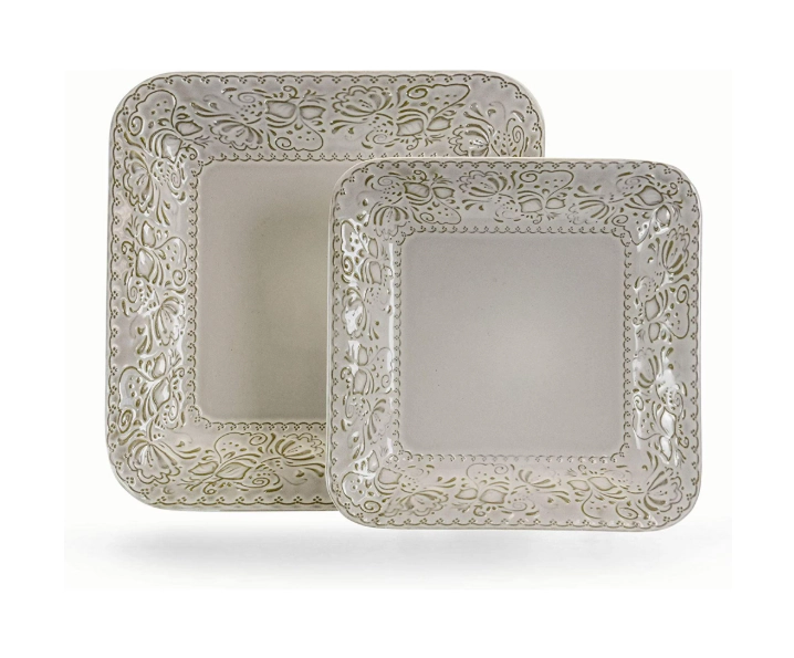 Elama Ivory Lotus Unisex 16 Pieces Square Dinnerware Set