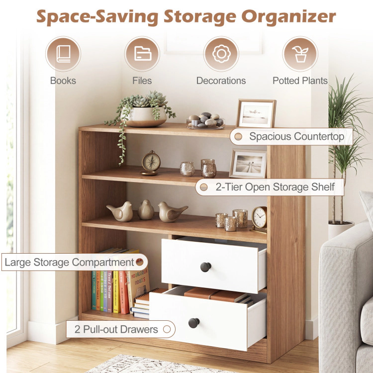 Hivvago Open Storage Cabinet With 3 Compartments And 2 Drawer