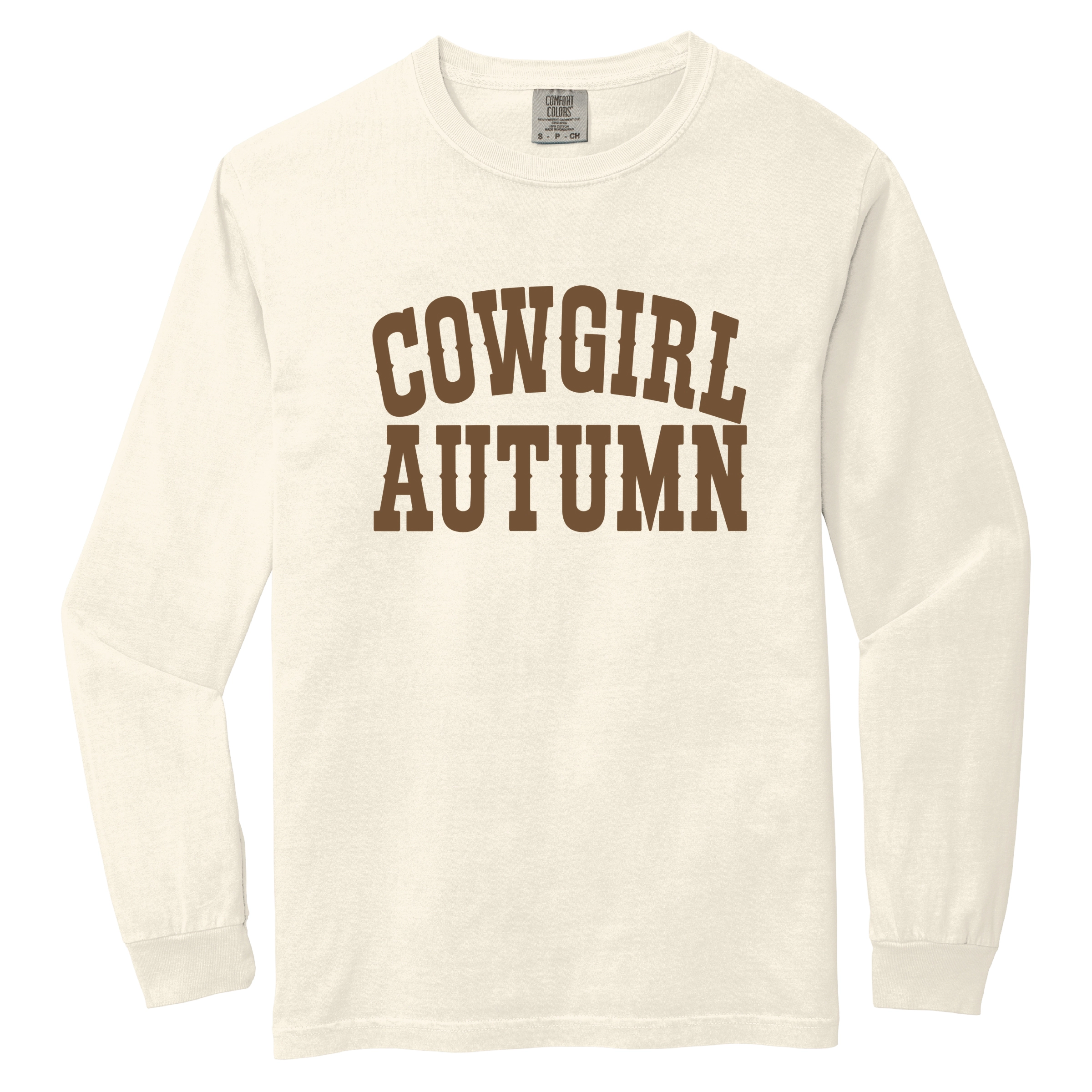 Simply Sage Market - Women's Garment Dyed Long Sleeve Graphic T-Shirt Cowgirl Autumn Brown
