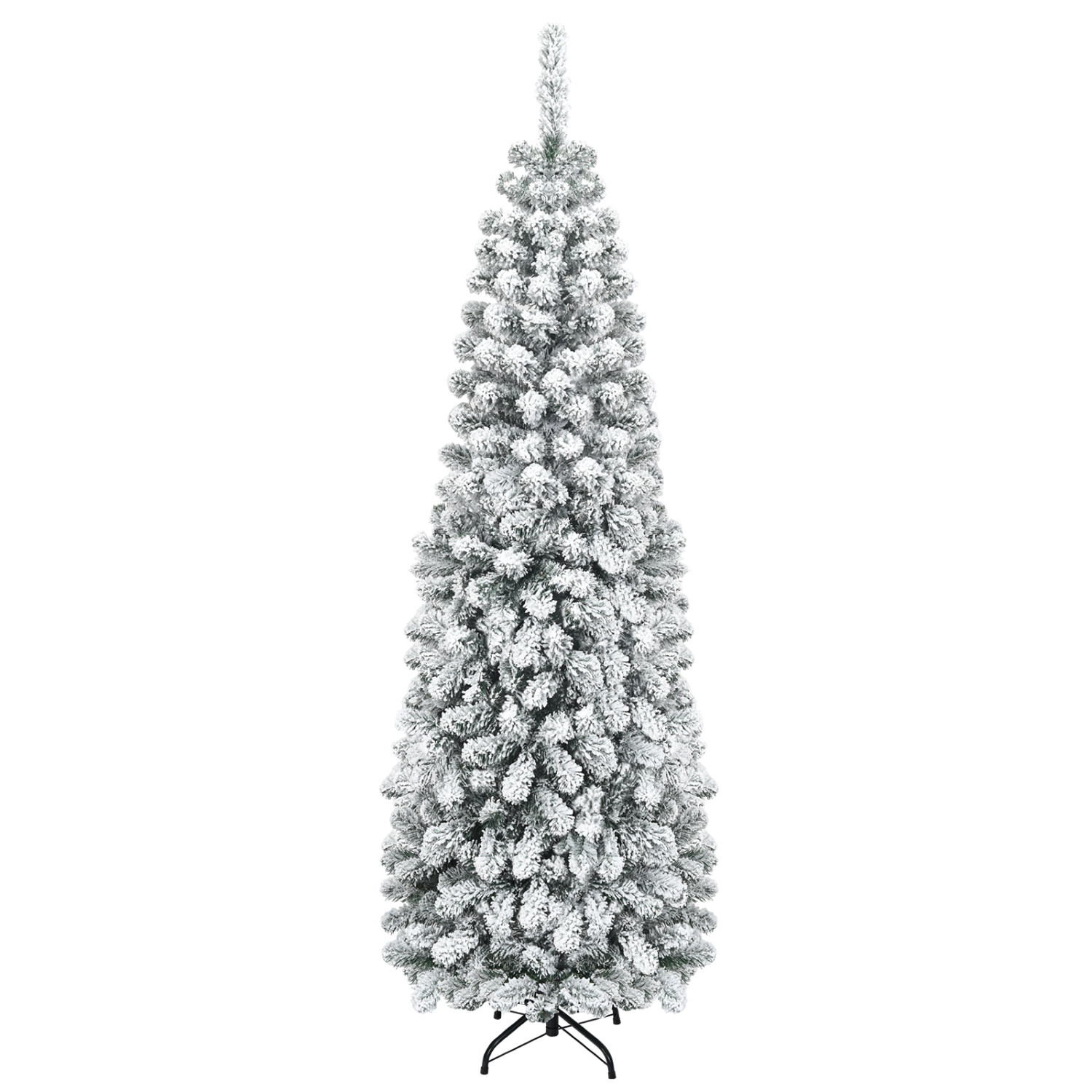 LJG 6 Feet Unlit Hinged Snow Flocked Artificial Pencil Christmas Tree with 500 Branch Tip