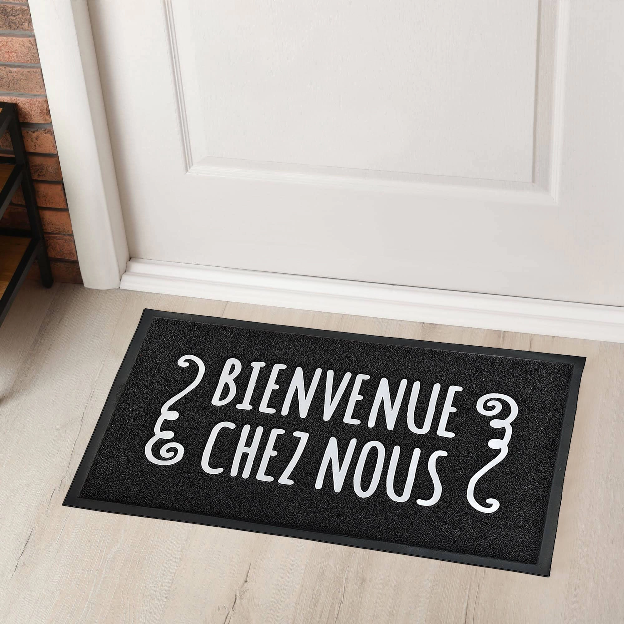 Evideco French Home Goods Black Bienvenue Chez Nous PVC Doormat 30 x 18 Inches