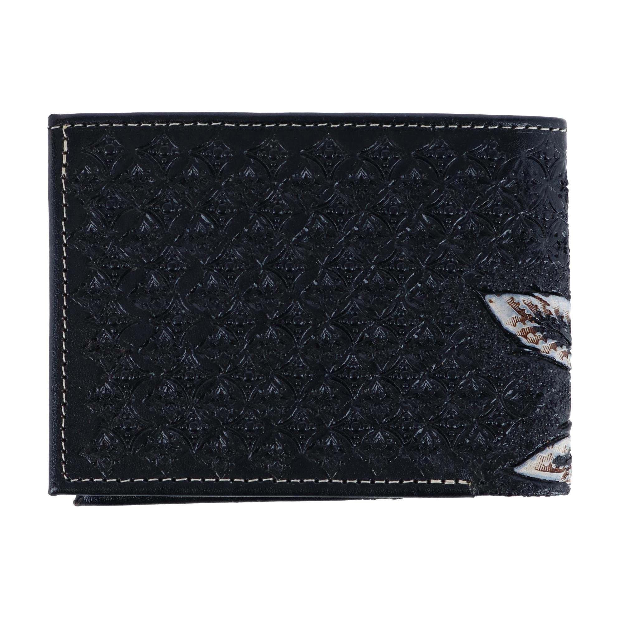 CTM Men's Feather Tooled Leather Bifold Wallet