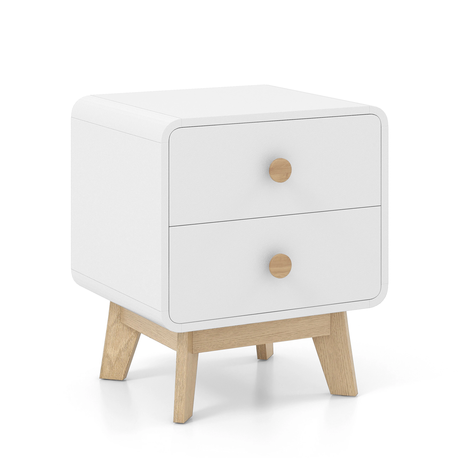 SUGIFT 2-Drawer Nightstand with Solid Rubber Wood Legs 110-lb Tabletop Capacity Brown/White
