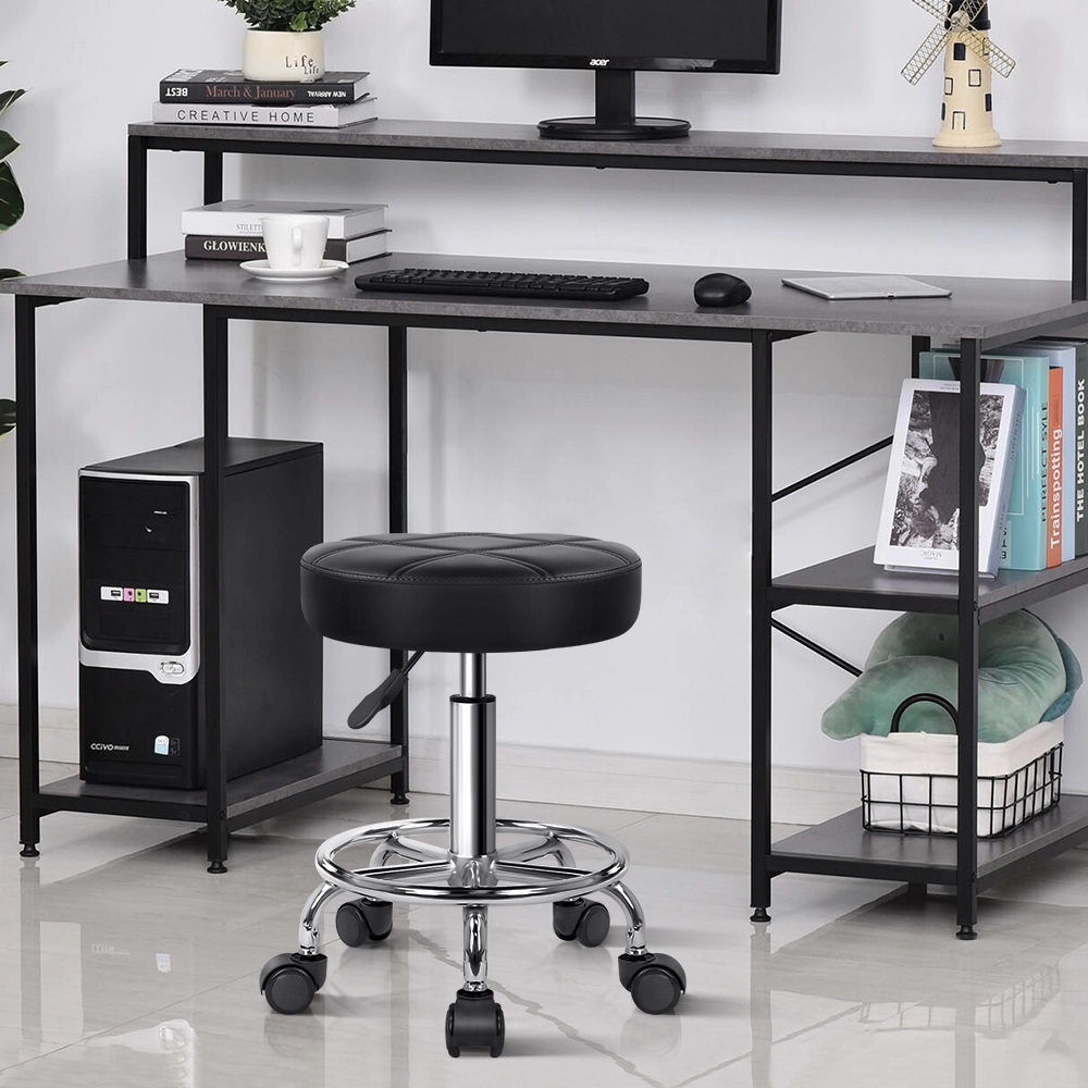KKTONER Round Rolling Stool Chair PU Leather Height Adjustable Swivel Drafting Work SPA Shop Medical Salon Stools