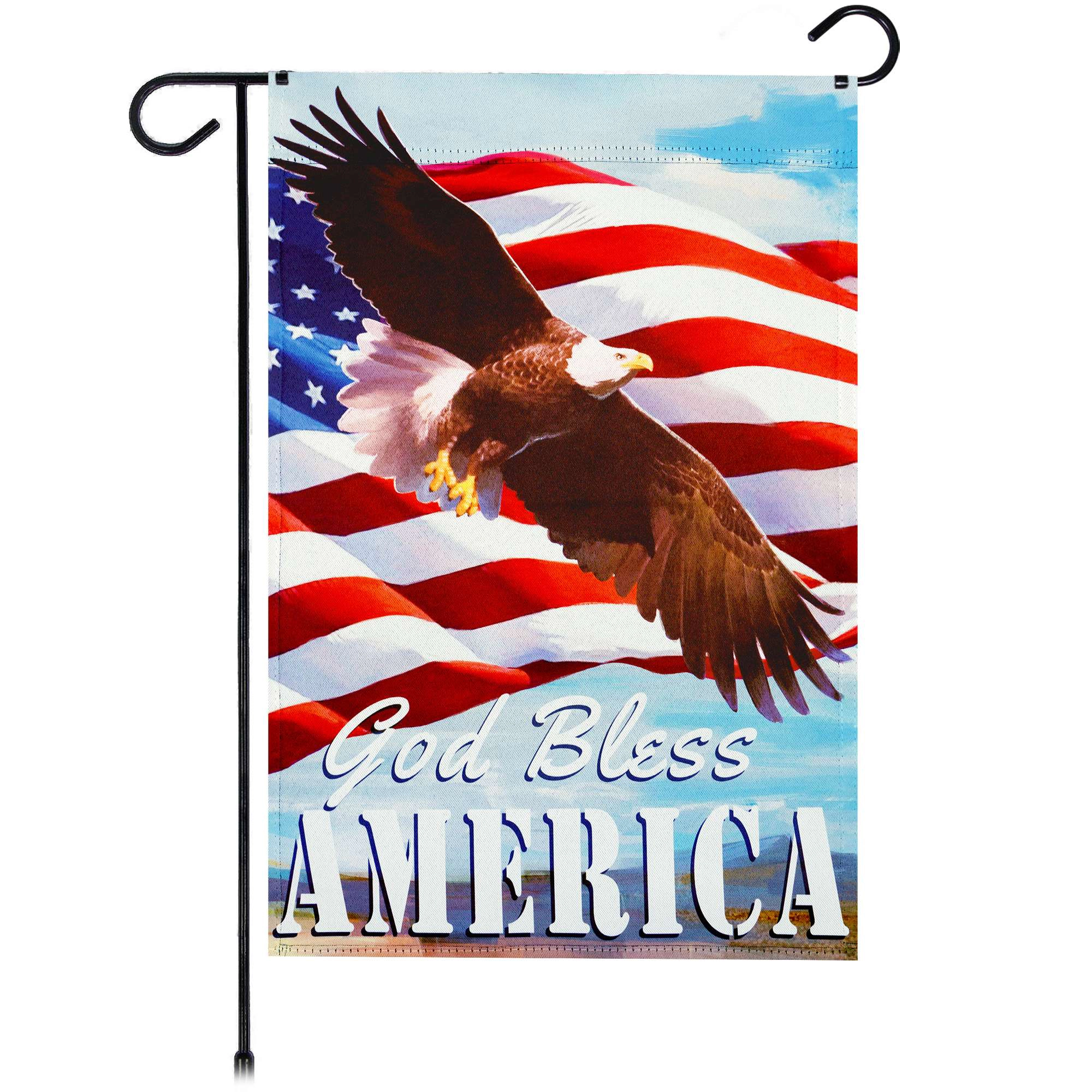 G128 God Bless America Eagle Garden Flag 12x18 in Double-Sided Patriotic Outdoor Decoration