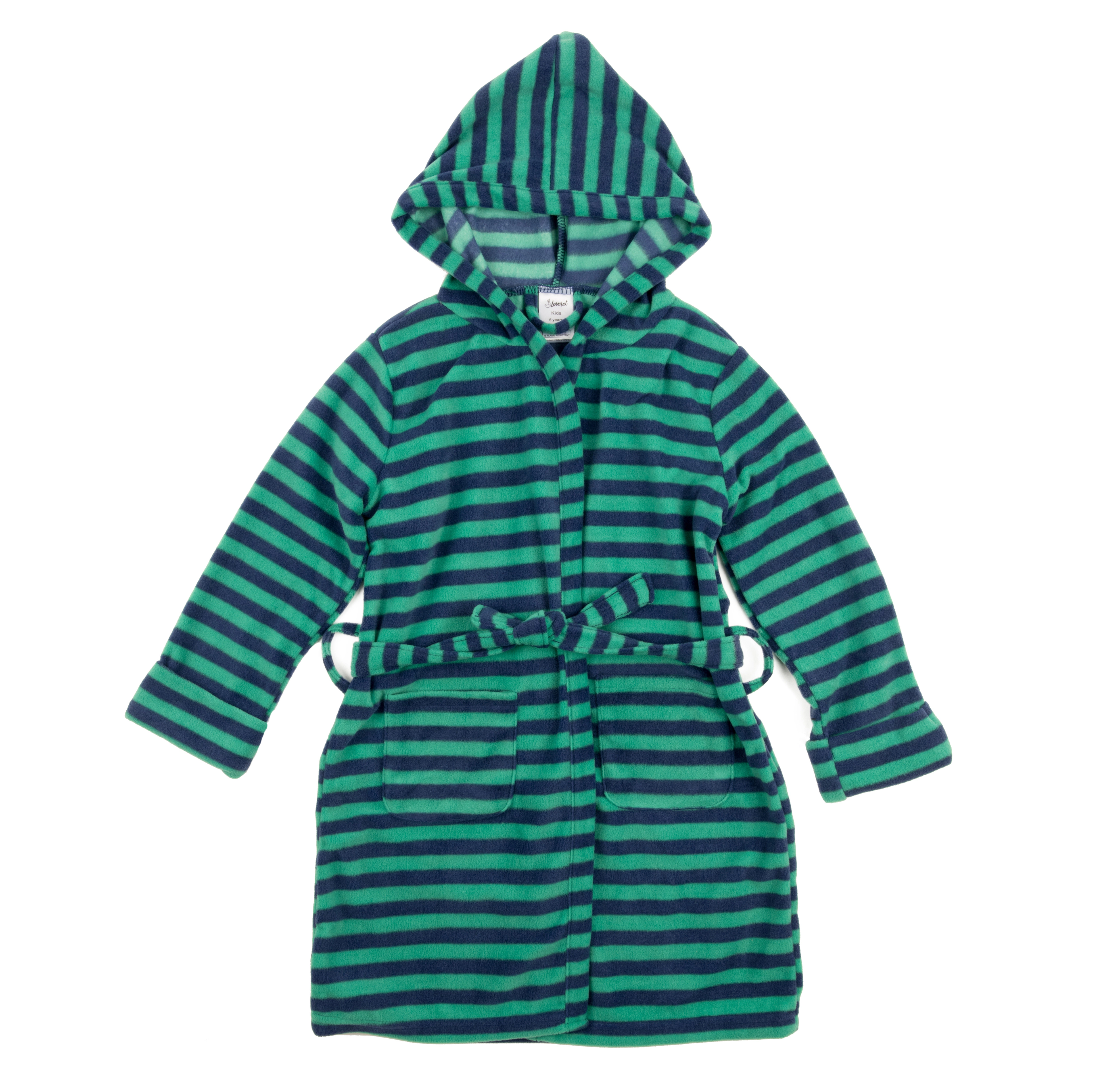 Leveret Kids Striped Hooded Fleece Robe with Pockets