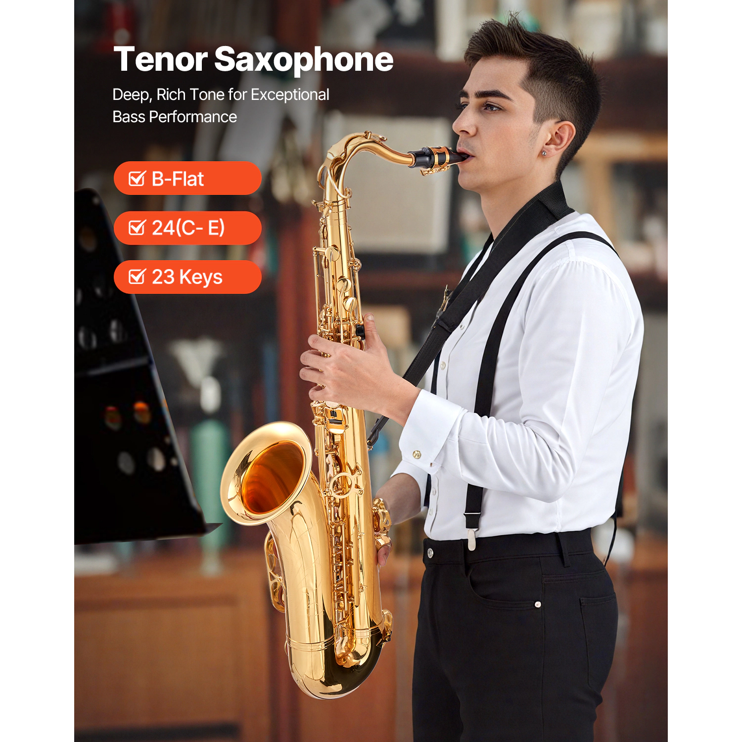 HONGGE Beginner Saxophone Kit with Carrying Case, Mouthpiece, Straps, Cleaning Cloth, Gloves, Neck Strap, 23 Keys