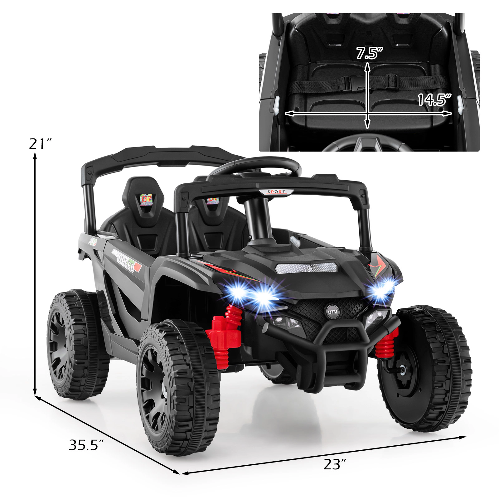 LJG 12V Kids Ride on Car UTV Electric Vehicle with LED Lights Music and Horn