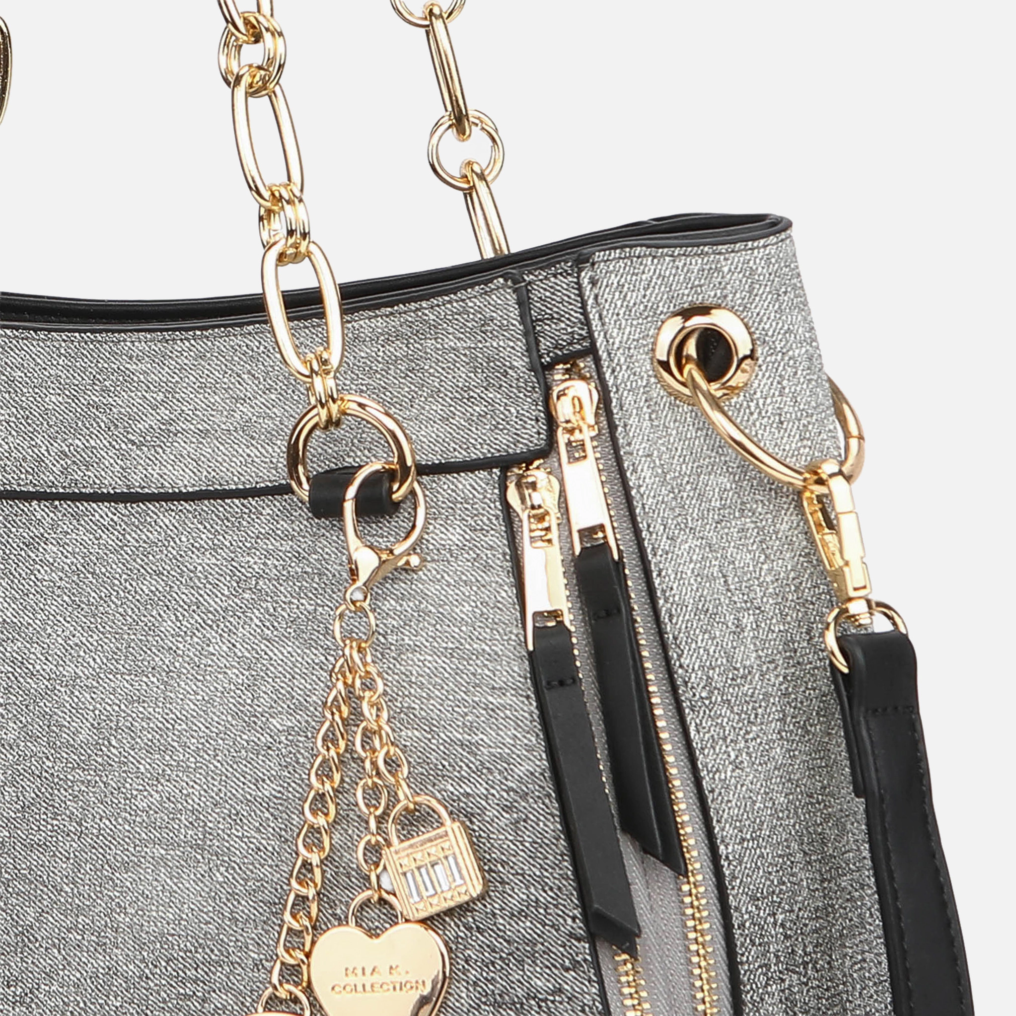 MKF Collection by Mia K Lina Tote Bag and Wallet Set, Denim Vegan Leather Handbag