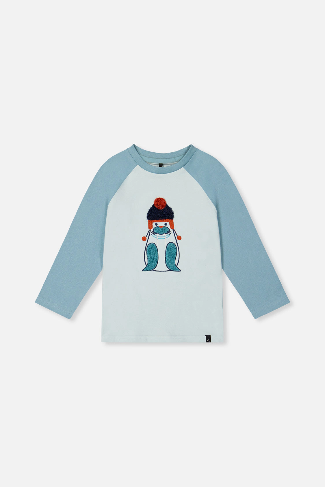 Deux par Deux Boys Long Sleeve Raglan Organic Cotton Walrus Ski Graphic T-Shirt