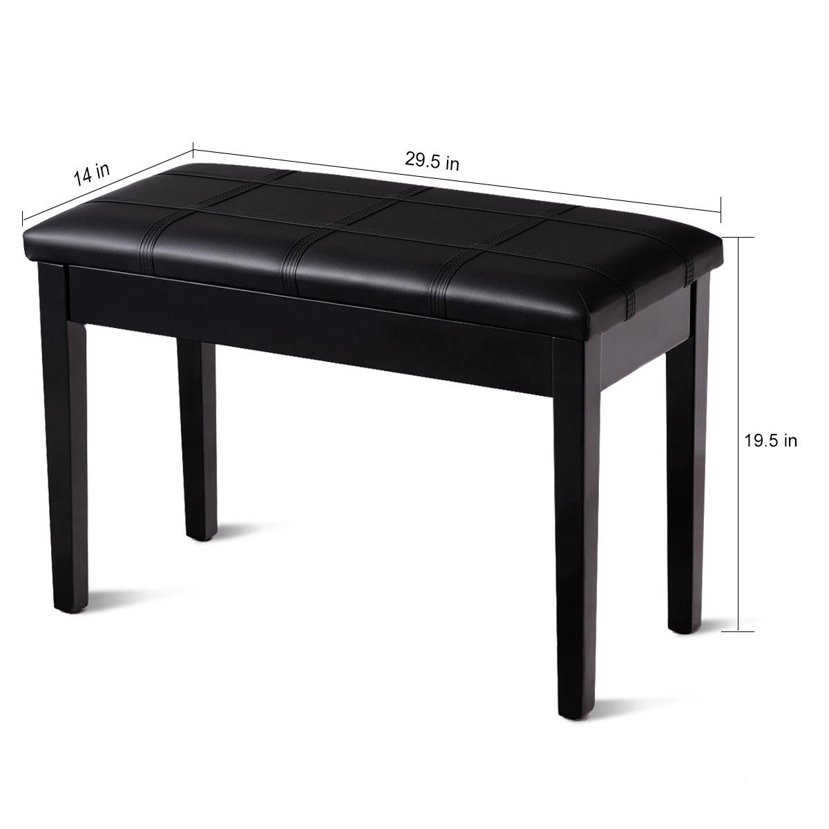 LJG Solid Wood PU Leather Piano Double Duet Keyboard Bench