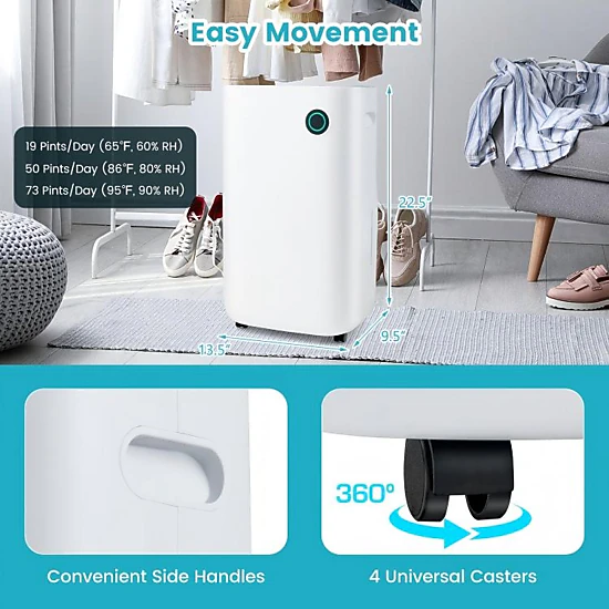 SUGIFT White 4500-Sq-Ft 73-Pint Dehumidifier with 5 Modes and 3-Color Indicator 13.5-in W 9.5-in D 22.5-in H