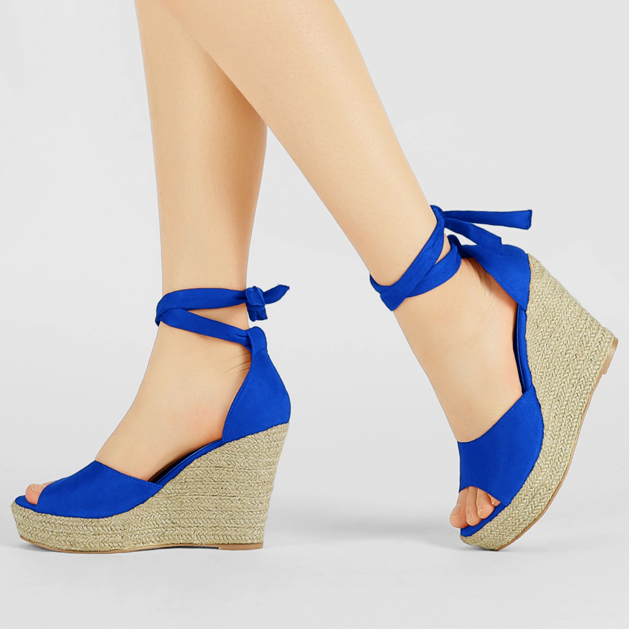 BLISSFUL STEP Women's Espadrilles Tie Up Ankle Strap Wedges Sandals
