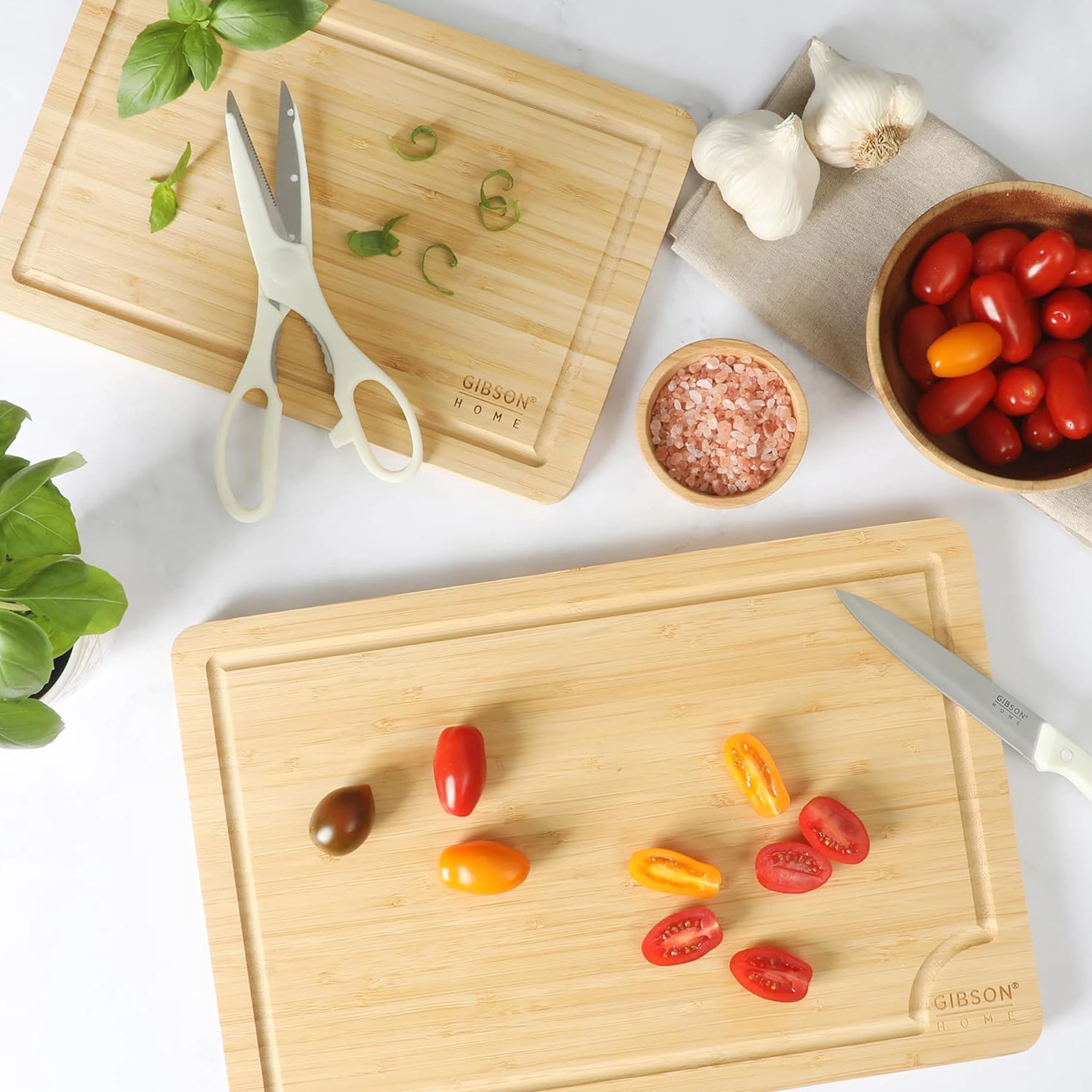 Gibson Home Forestview 2 Piece Rectangle Bamboo Cutting Board Set with Juice Grooves