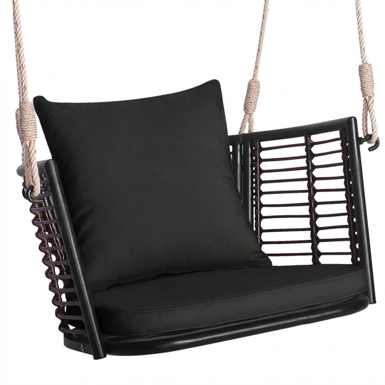 SUGIFT Black PE Rattan Porch Swing Chair with Zippered Cushions 30.5-in W 24.5-in D 15-in H 400-lb Seat Capacity