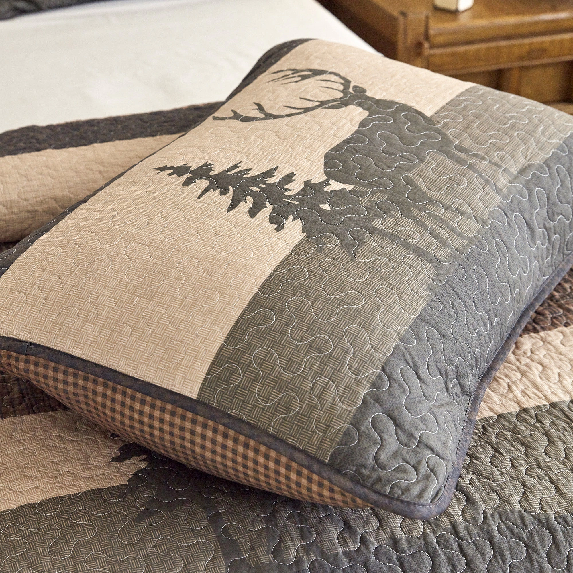 MarCielo 3 Pieces 100% Cotton Rustic Lodge Bear & Deer Forest Quilt Bedspread Set